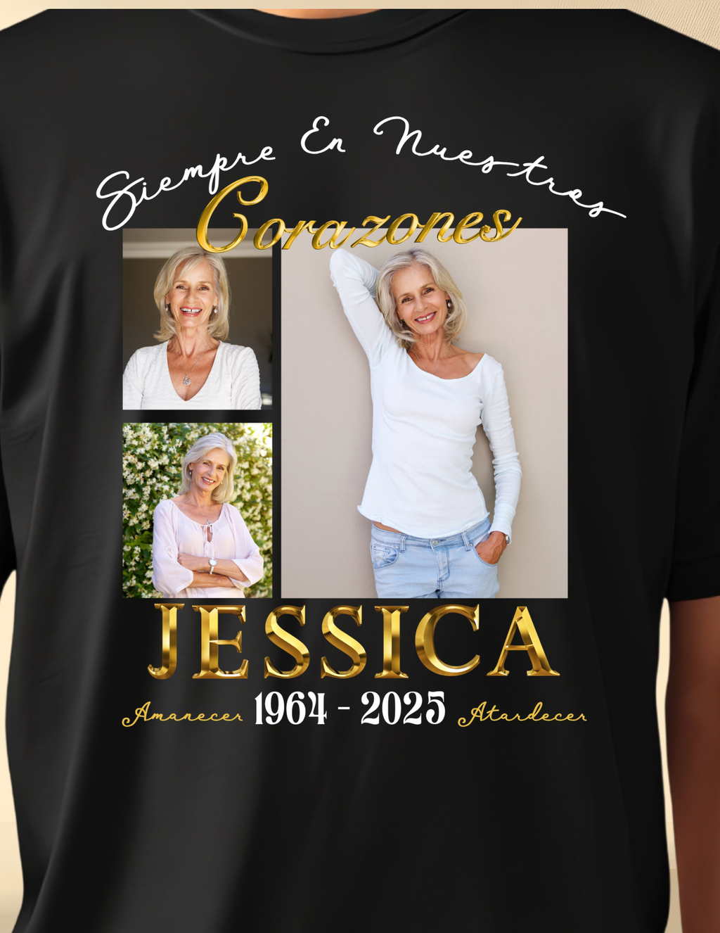 Memorial Photo T-Shirt – Personalized Always in Our Hearts Tribute Shirt (English & Spanish)