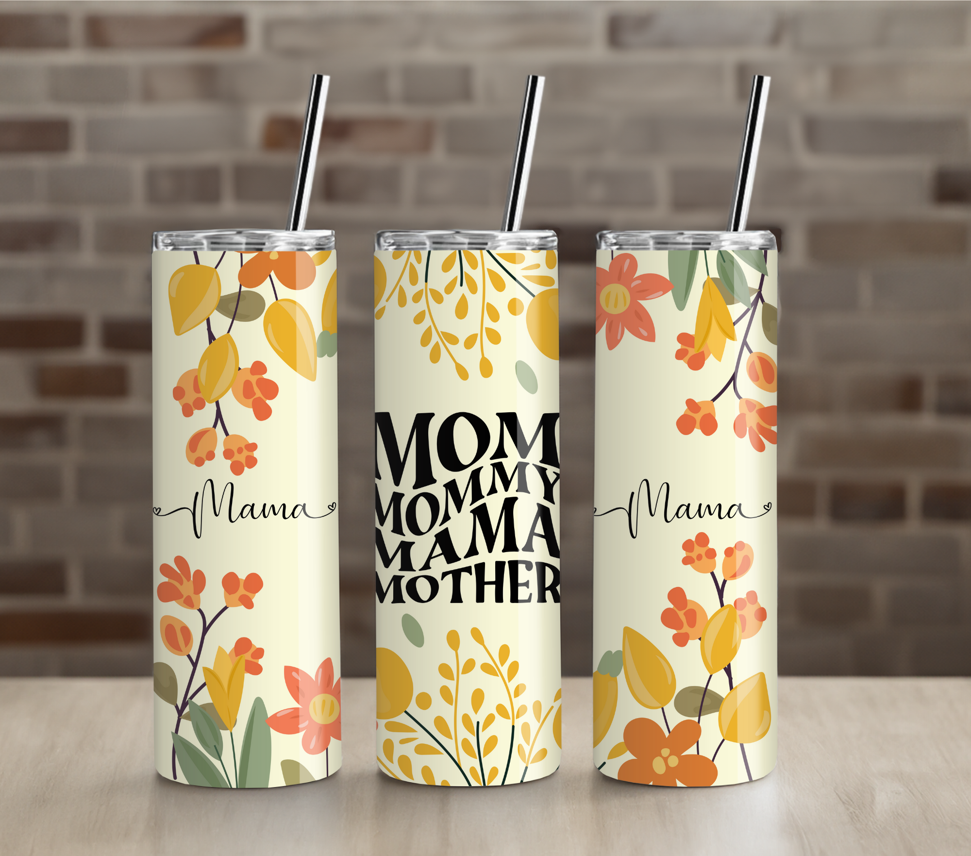 Mama Yellow Orange Floral 20oz Tumbler Drinkware