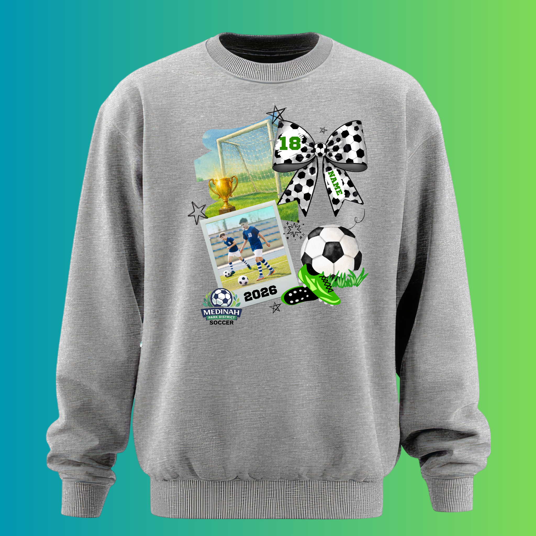 Adult Crew Neck Sweater Soccer Design 4 - 50% Cotton 50% Polyester