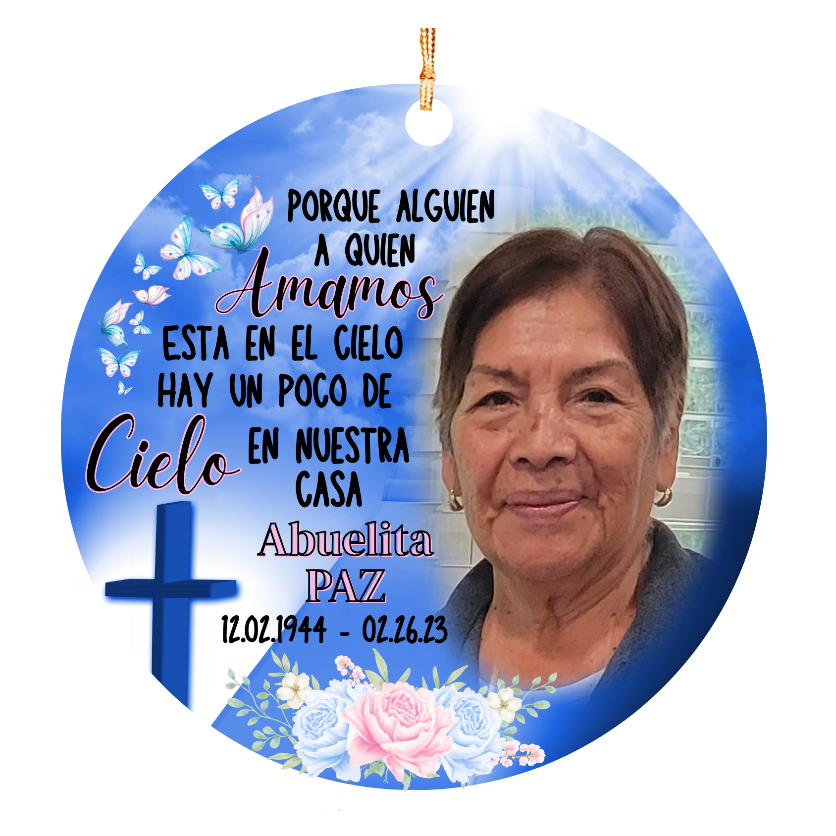 Esfera de Memorial Personalizado con Foto – “Siempre en Nuestros Corazones” – Ángel en el Cielo Recuerdo de Amor y Simpatía Navidad ( – Always in Our Hearts Angel Sky Remembrance Keepsake) (Copy)
