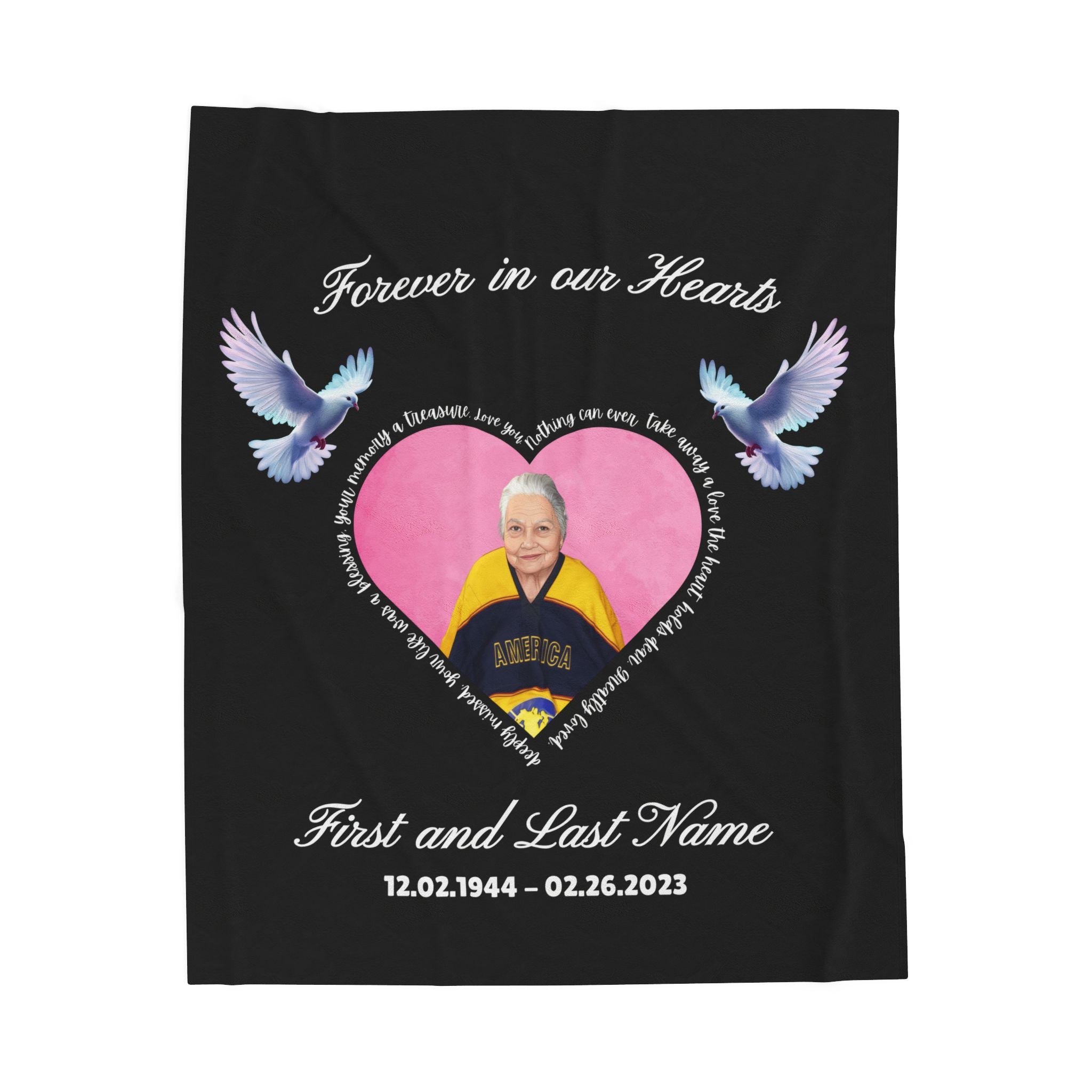 Personalized Memorial "Forever In our Hearts" Plush Blanket (English)