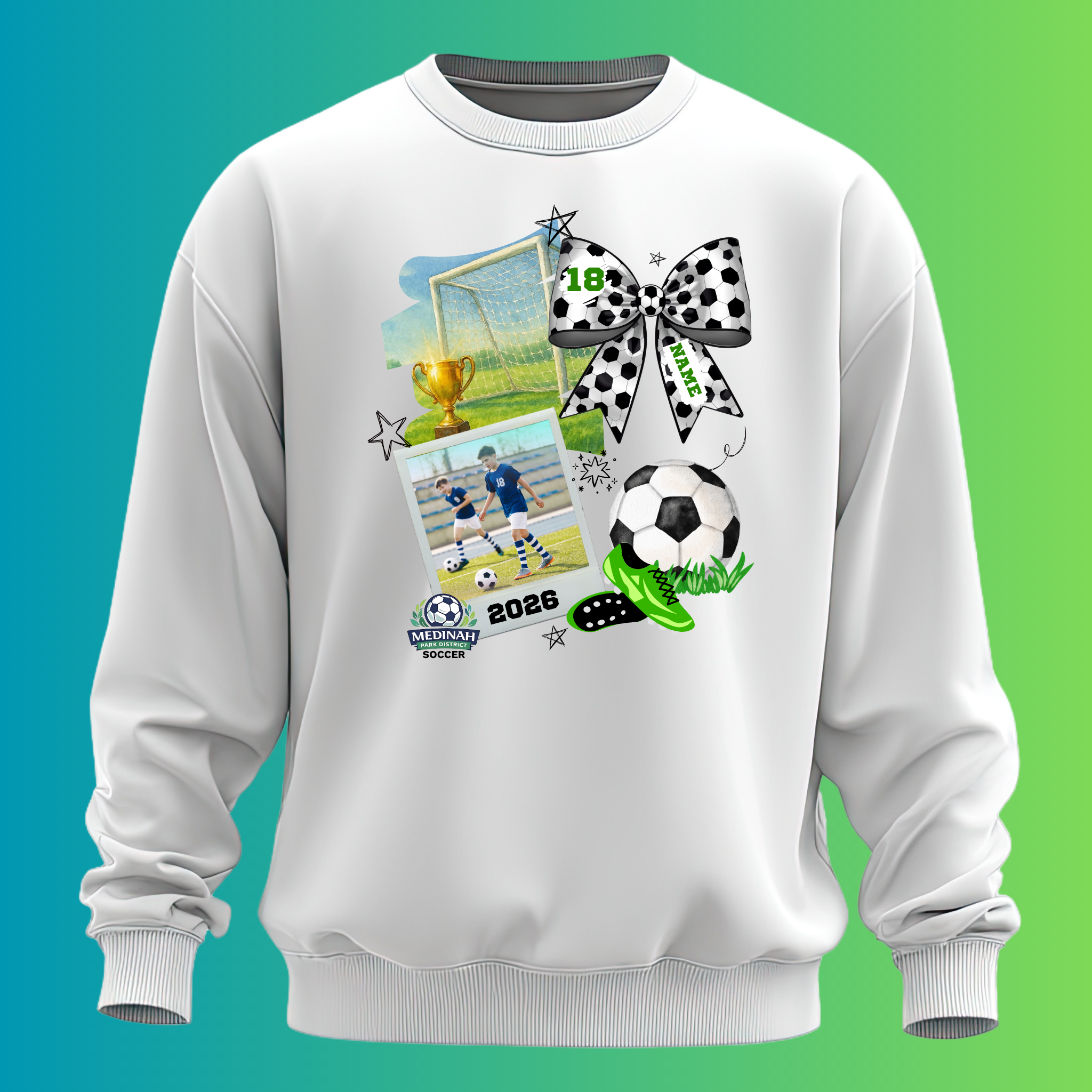 Adult Crew Neck Sweater Soccer Design 4 - 50% Cotton 50% Polyester