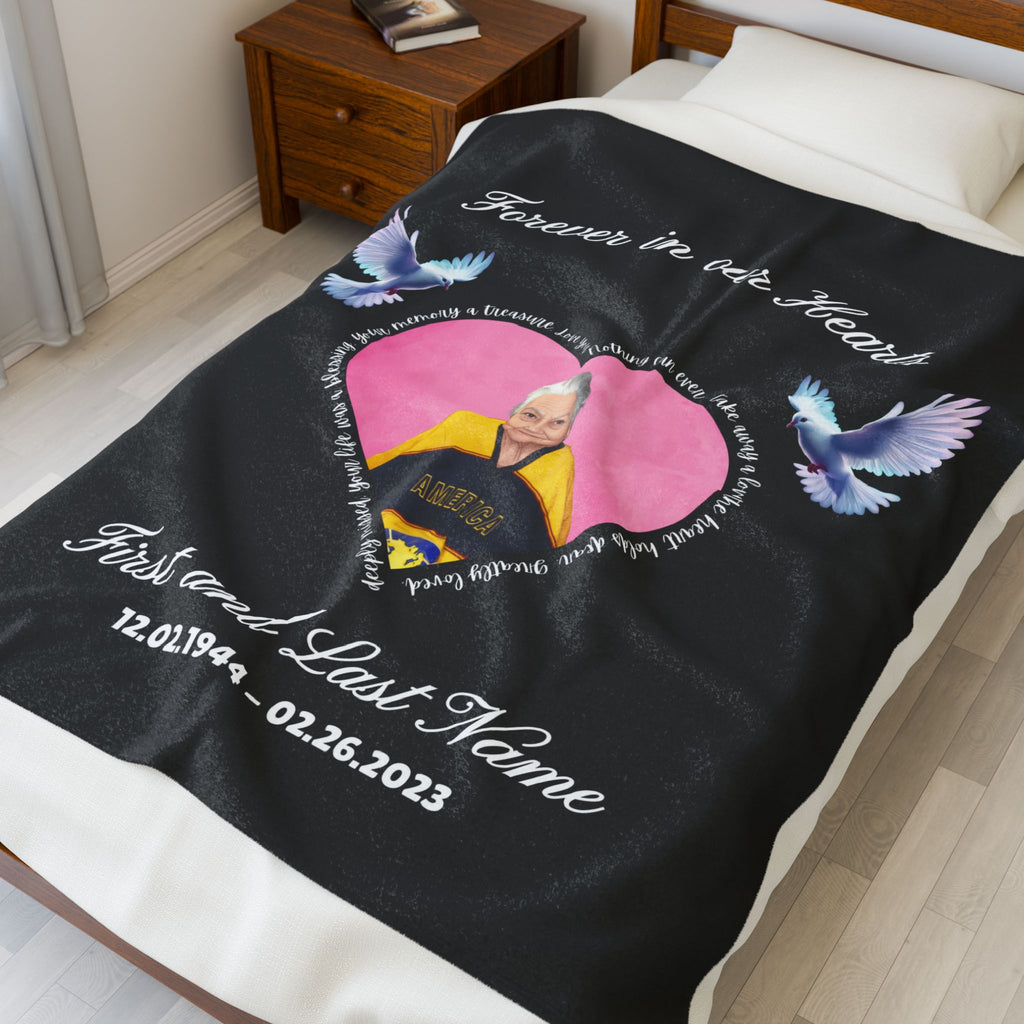 Personalized Memorial "Forever In our Hearts" Plush Blanket (English)