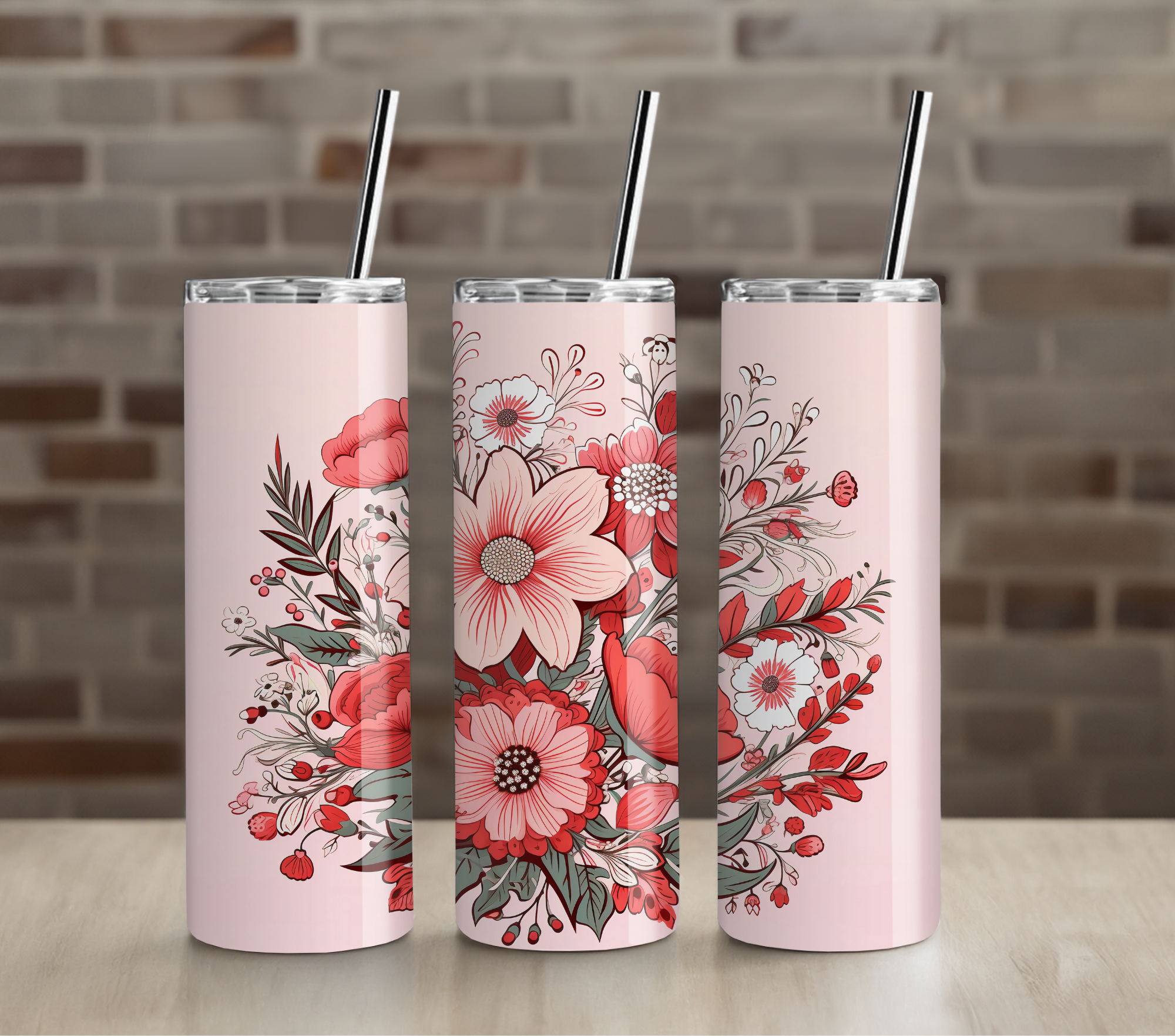 Bold Red Rose Bouquet 20oz Skinny Tumbler