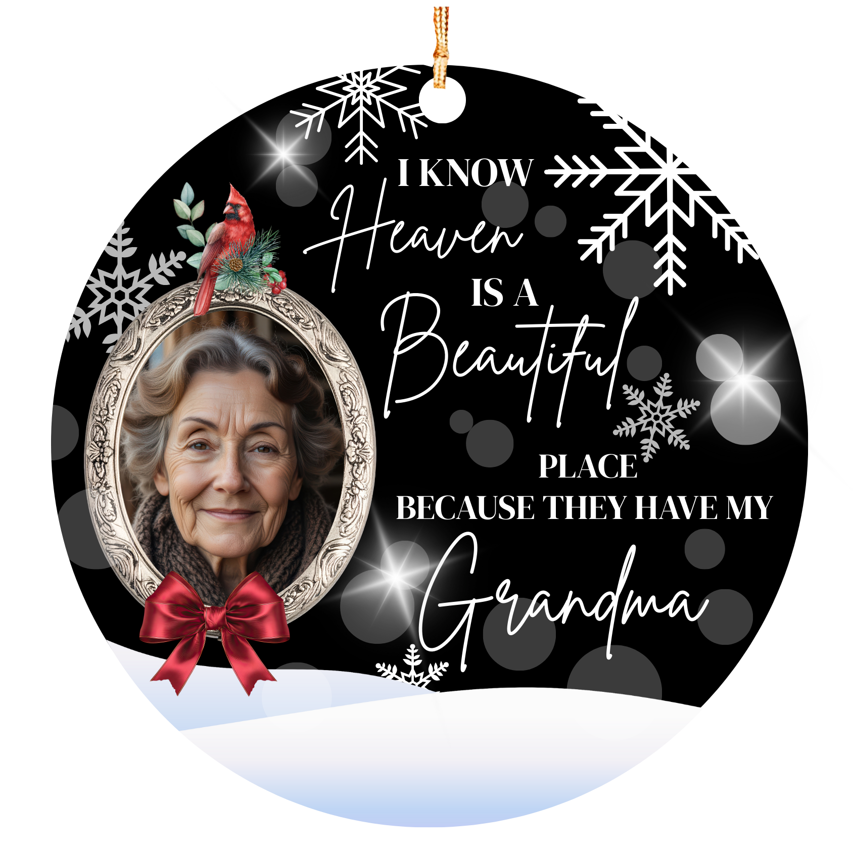 Personalized Memorial Photo Ornament – “Heaven Is a Beautiful Place Because They Have My Mom” – Cardinal Sympathy Christmas Keepsake