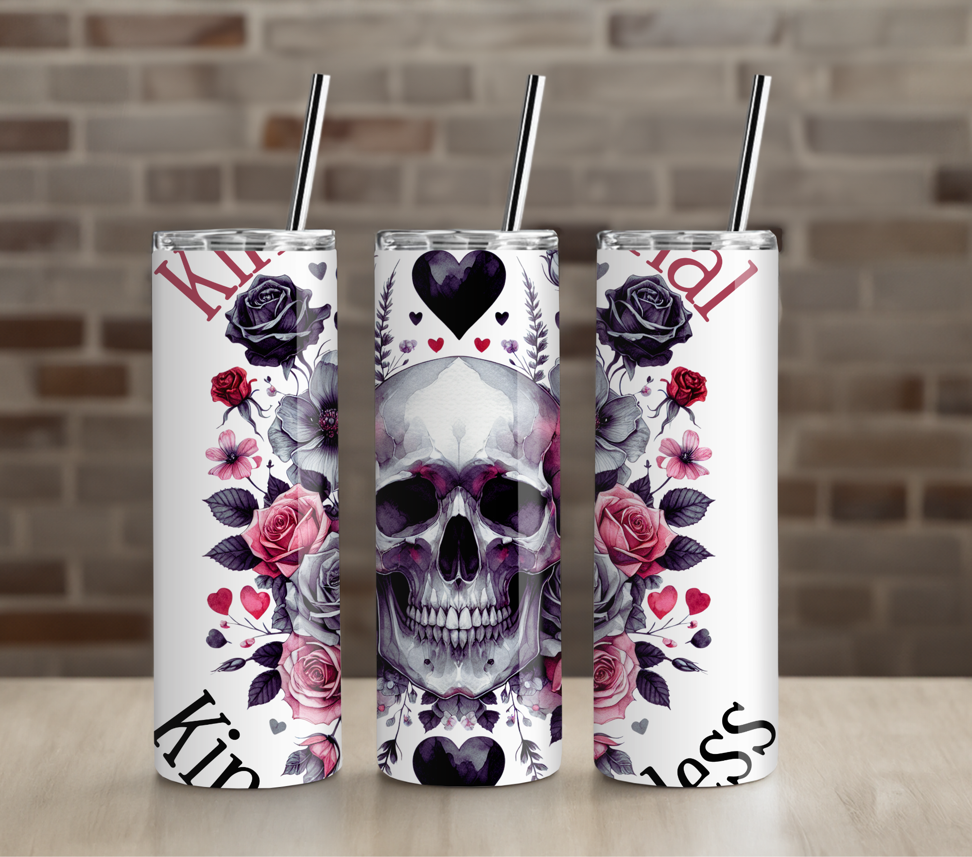 Floral Skull Strength Tumbler | Gentle Encouragement Inspirational Design | 20oz Skinny Cup