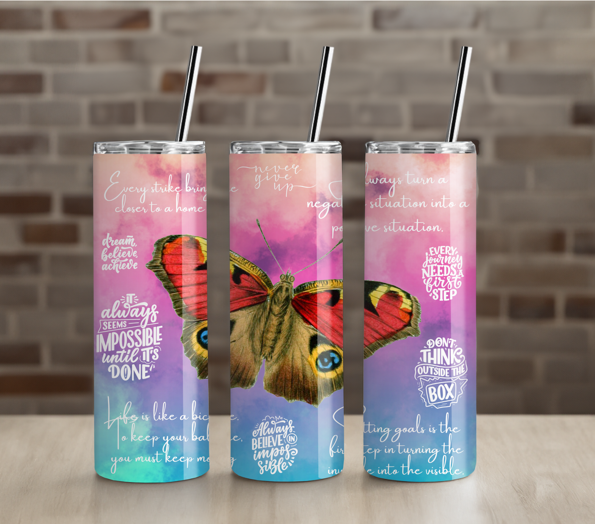 Butterfly Inspiration Teacher Tumbler | Uplifting Positive Quote | 20oz Skinny Cup