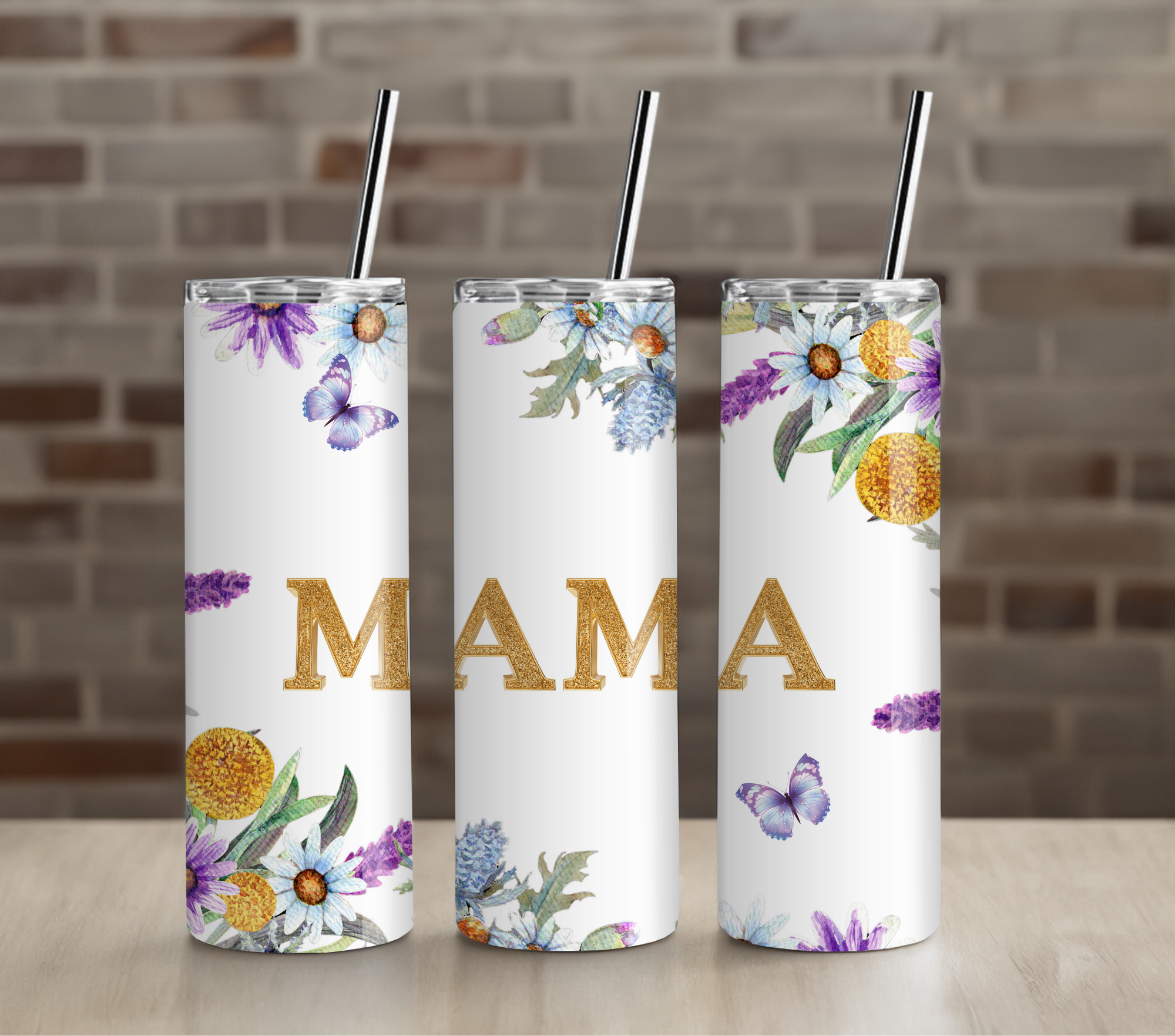 Purple Floral and Butterfly Mama 20oz Tumbler Drinkware
