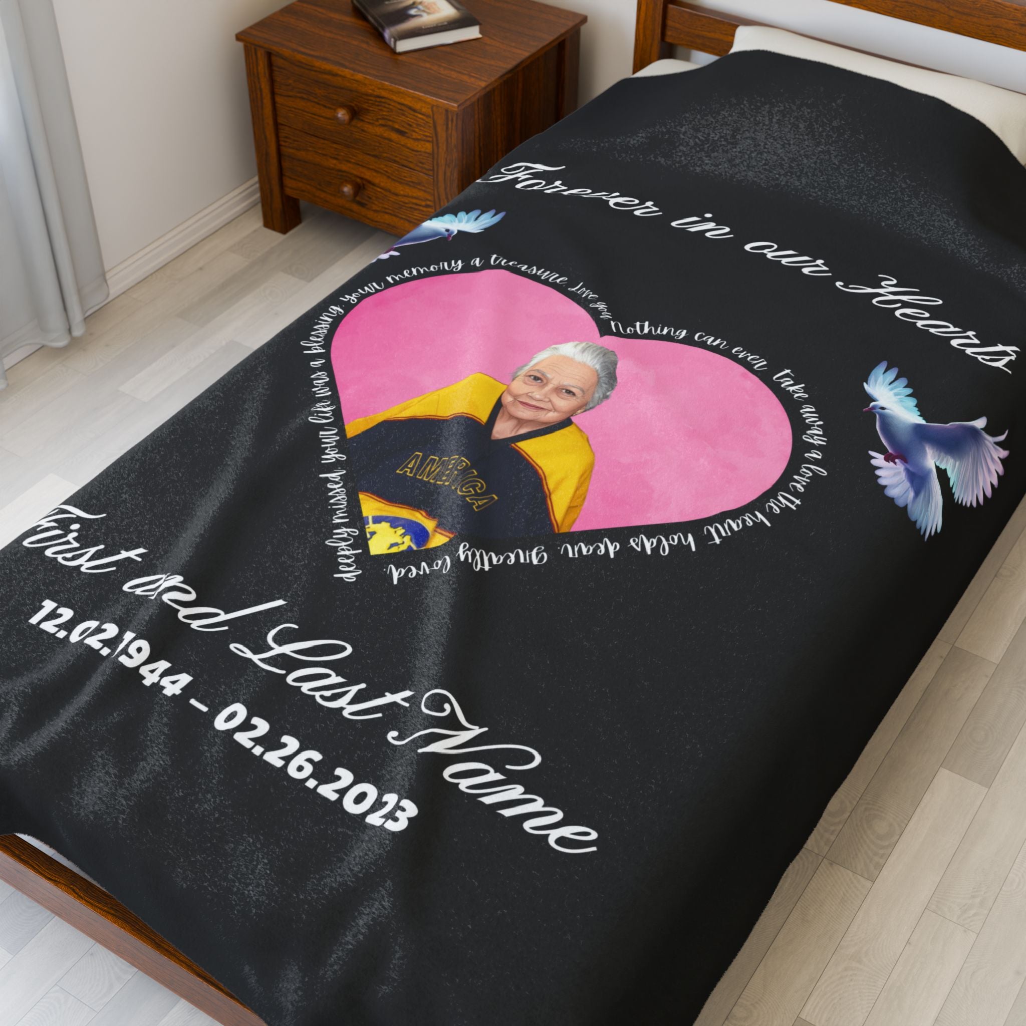 Personalized Memorial "Forever In our Hearts" Plush Blanket (English)