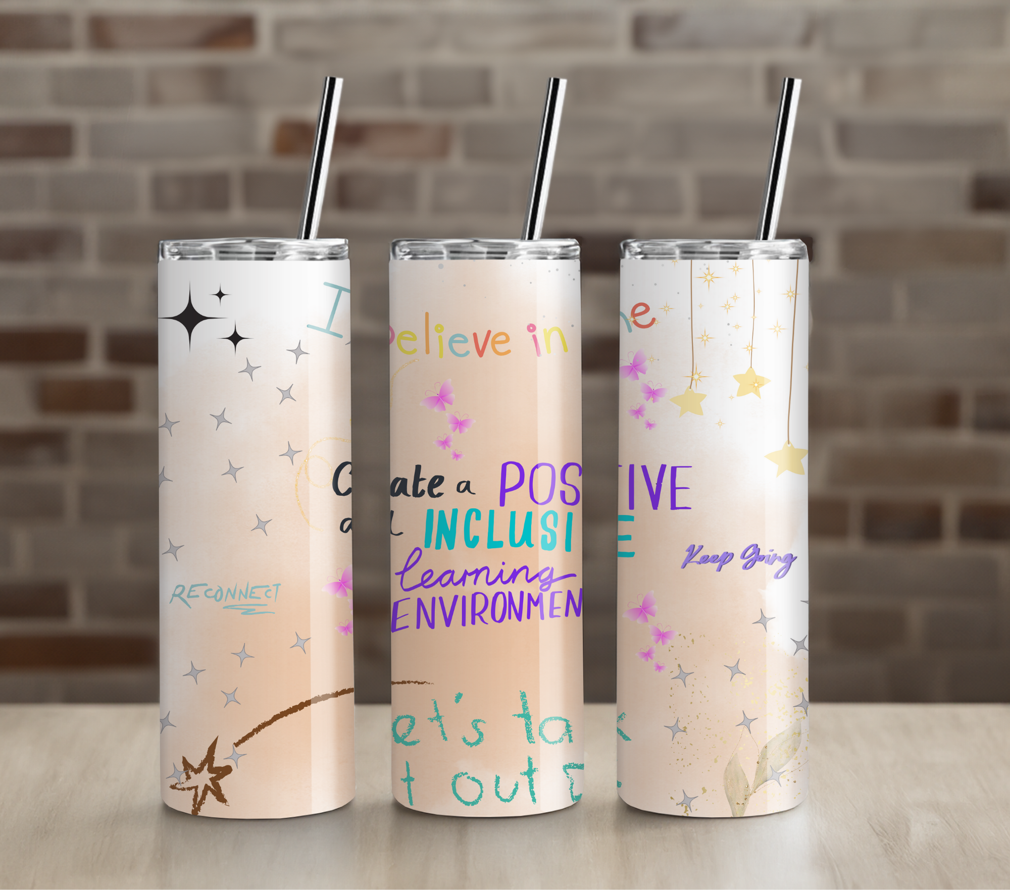 Colorful Teacher Tumbler | Uplifting Inspirational Design | 20oz Skinny Cup