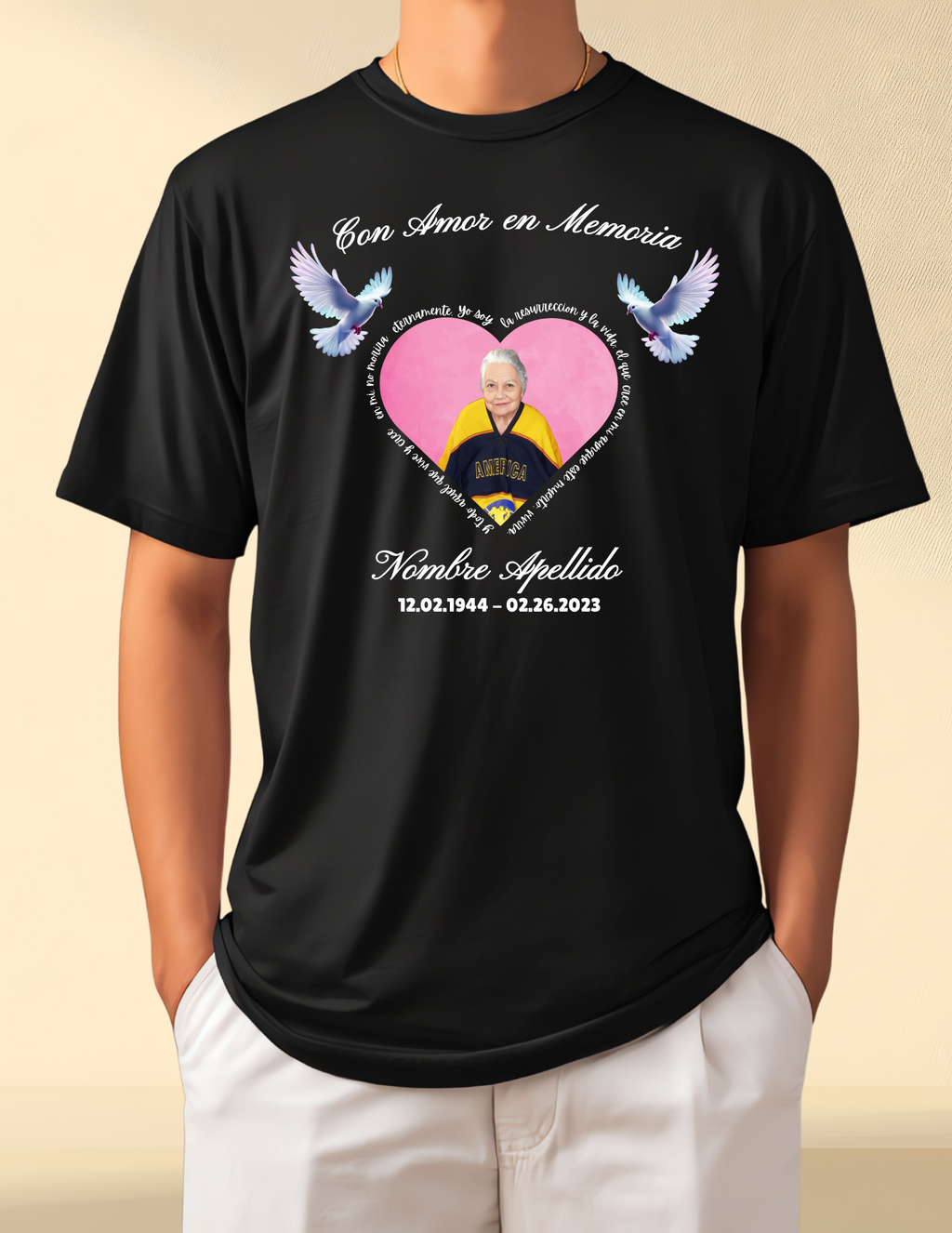 Personalized Memorial Shirt – Custom Photo Tribute T-Shirt (English or Spanish, Black or White)