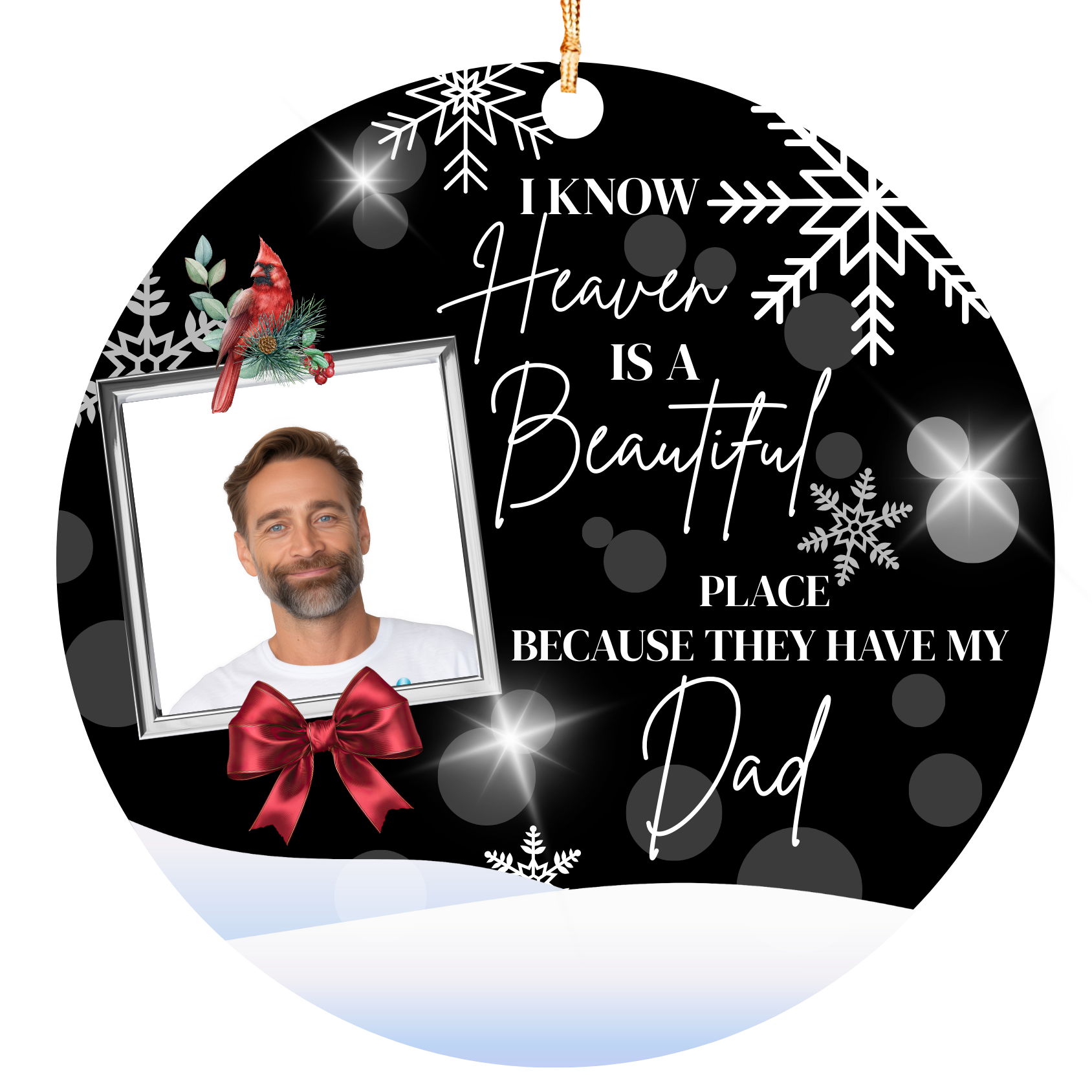 Personalized Memorial Photo Ornament – “Heaven Is a Beautiful Place Because They Have My Mom” – Cardinal Sympathy Christmas Keepsake