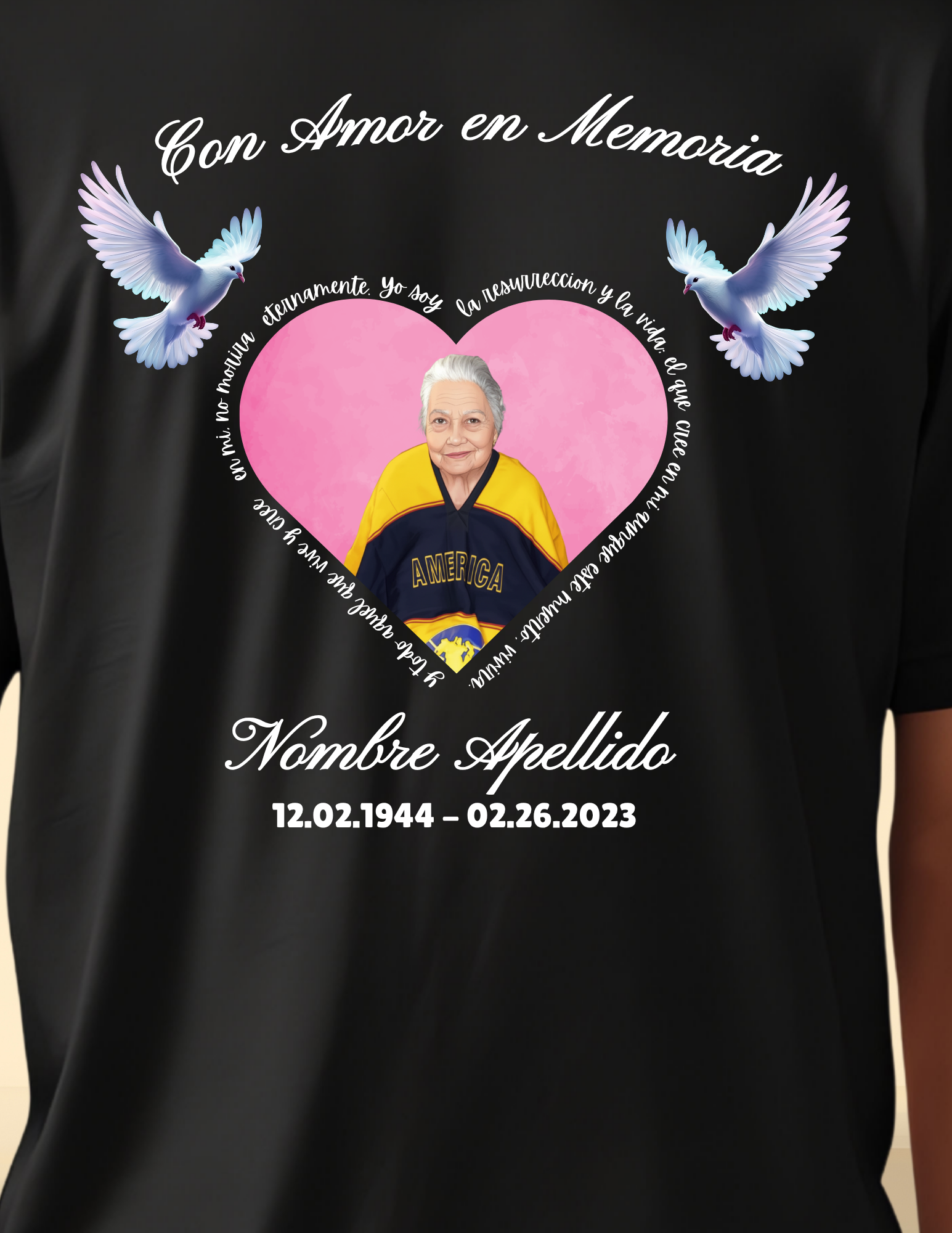 Personalized Memorial Shirt – Custom Photo Tribute T-Shirt (English or Spanish, Black or White)