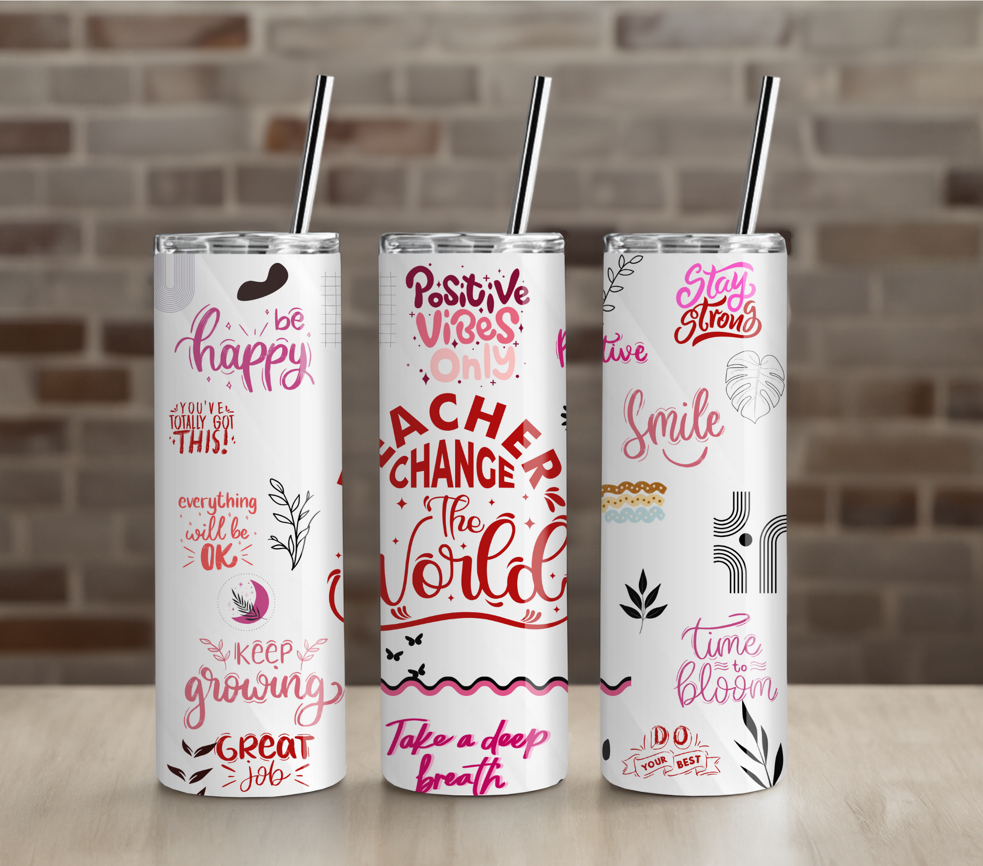 Colorful Teacher Tumbler | Uplifting Inspirational Design | 20oz Skinny Cup