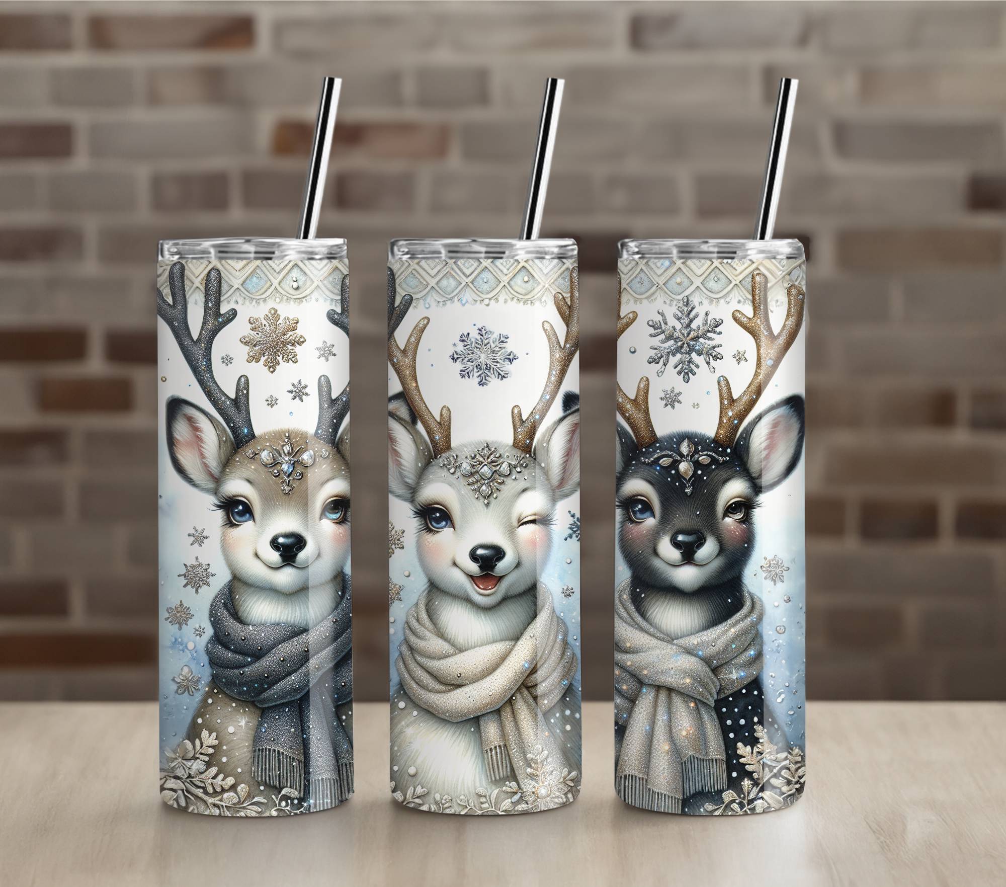 Reindeer Scarf Snowfall 20oz Skinny Tumbler