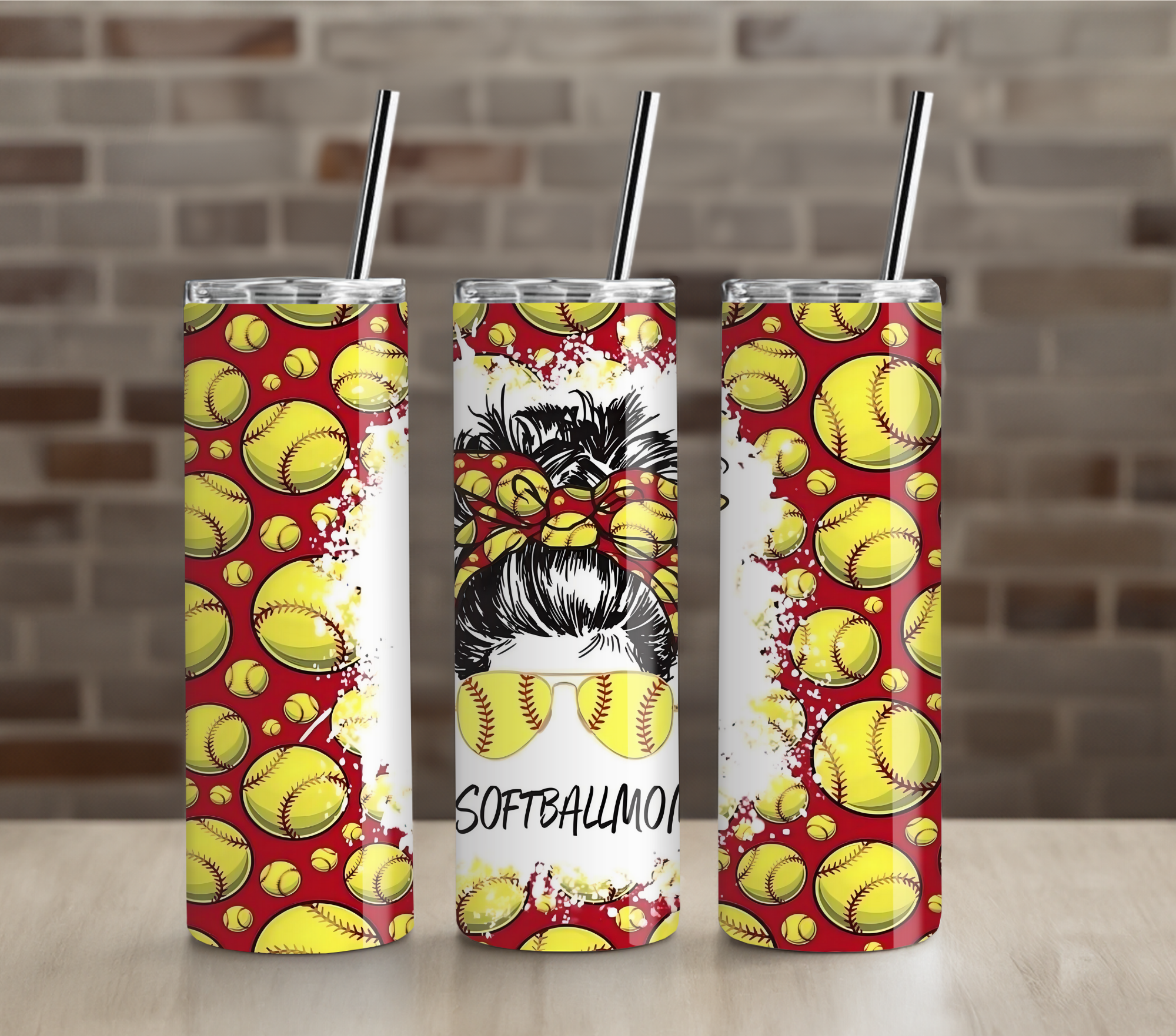 Red and Yellow Softball Mom 20oz Tumbler Drinkware