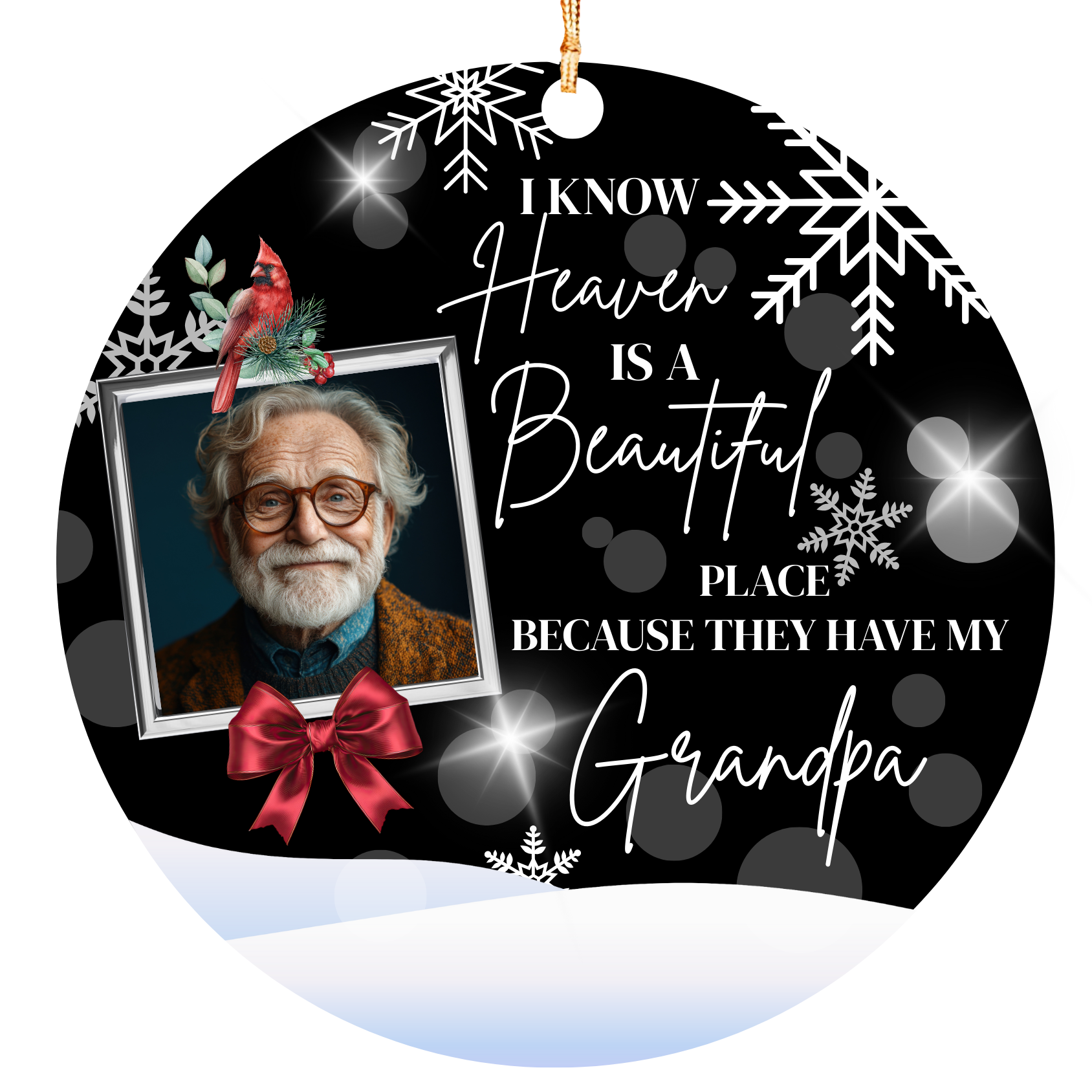 Personalized Memorial Photo Ornament – “Heaven Is a Beautiful Place Because They Have My Mom” – Cardinal Sympathy Christmas Keepsake