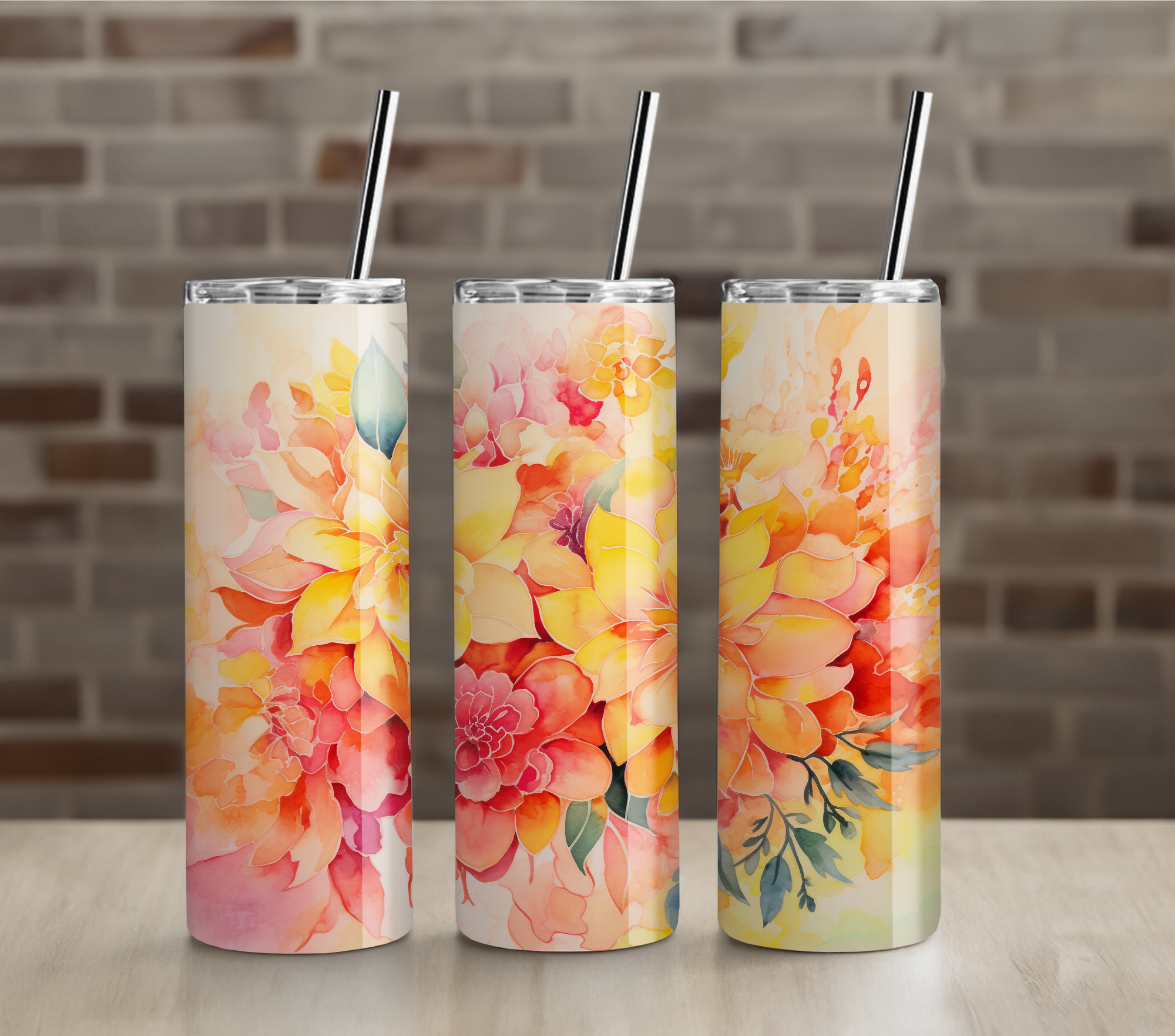 Golden Watercolor Blossom 20oz Skinny Tumbler