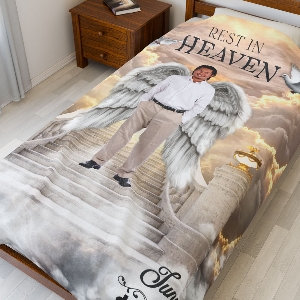 Rest In Heaven Angel Memorial Photo Blanket