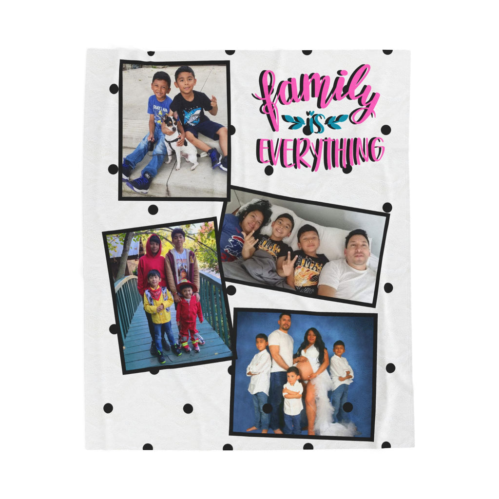 Photo Family Is Everything Black and White Polka Dot Blanket