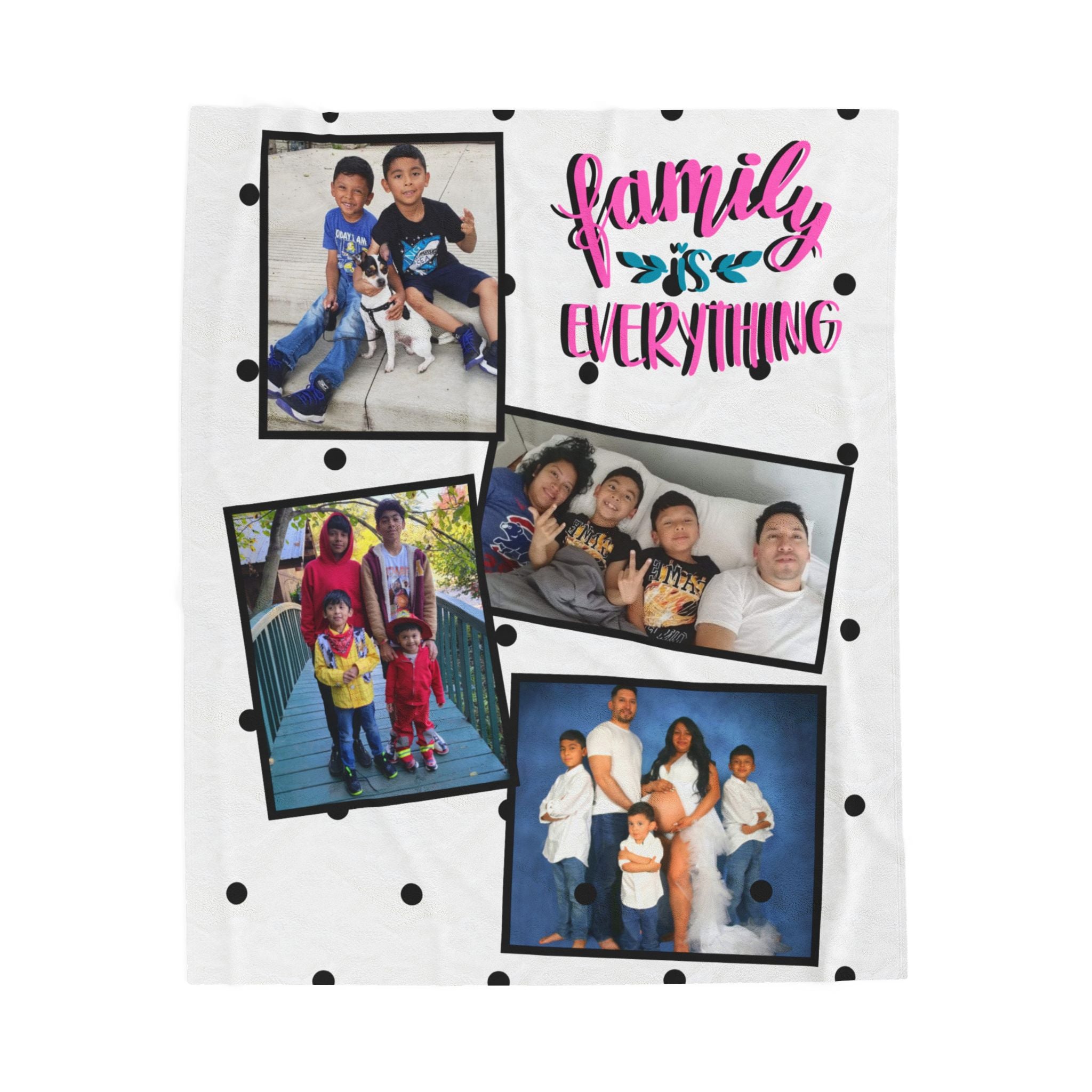Photo Family Is Everything Black and White Polka Dot Blanket
