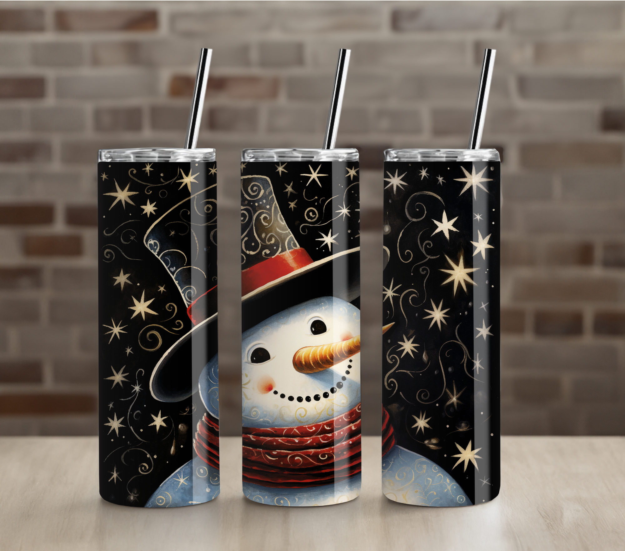 Snowman Starry Night 20oz Skinny Tumbler