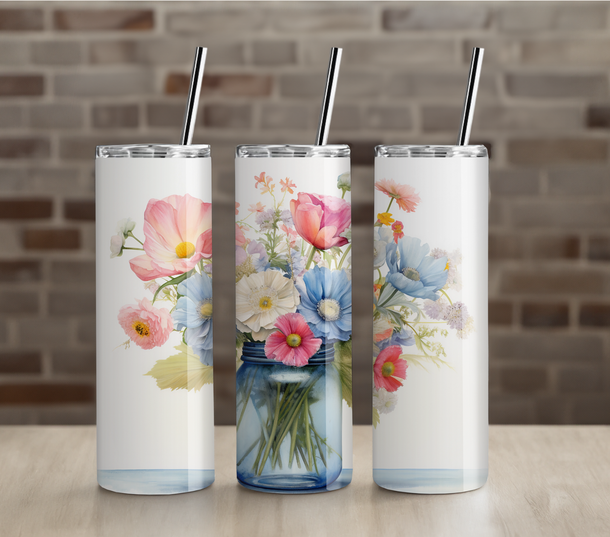 Wildflower Watercolor Bouquet 20oz Skinny Tumbler
