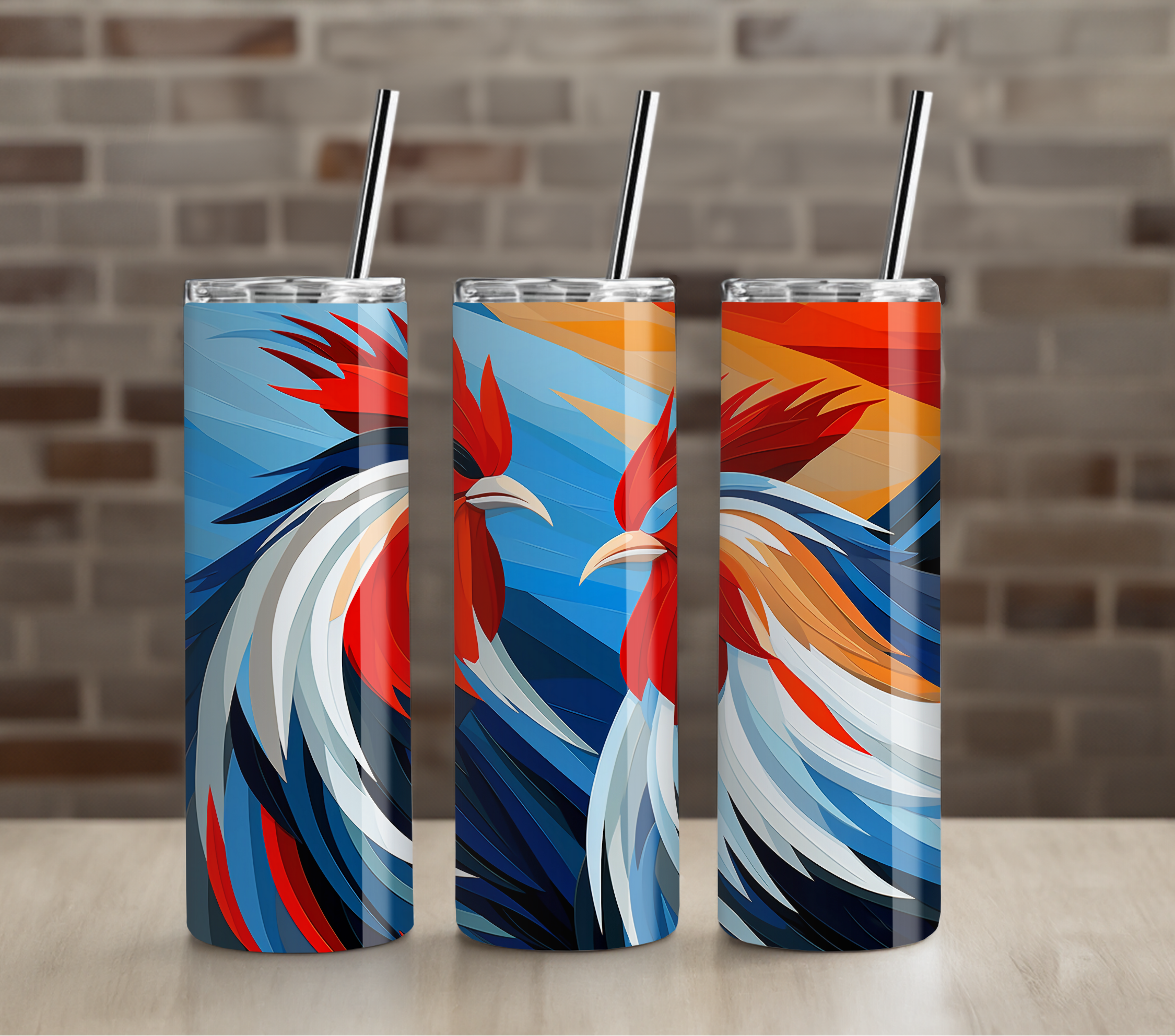 Colorful Rooster Tumbler | Vibrant Farmhouse Chicken Art | 20oz Skinny Insulated Cup
