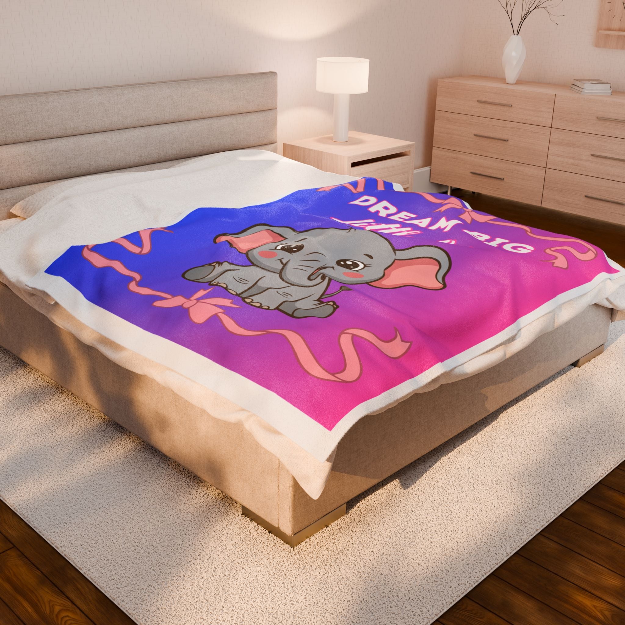 Personalized Baby Elephant Dream Big Little One Pink Blue Ombre Blanket
