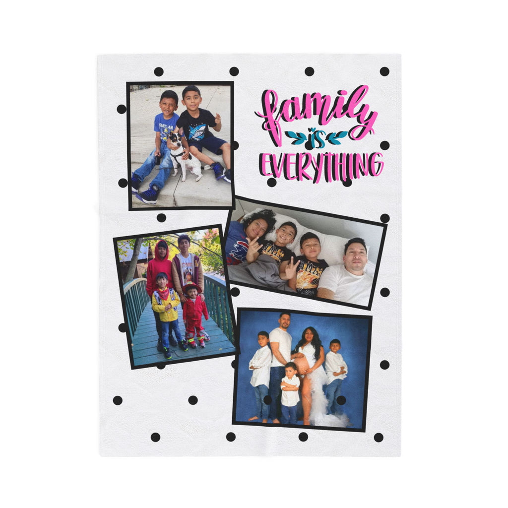 Photo Family Is Everything Black and White Polka Dot Blanket