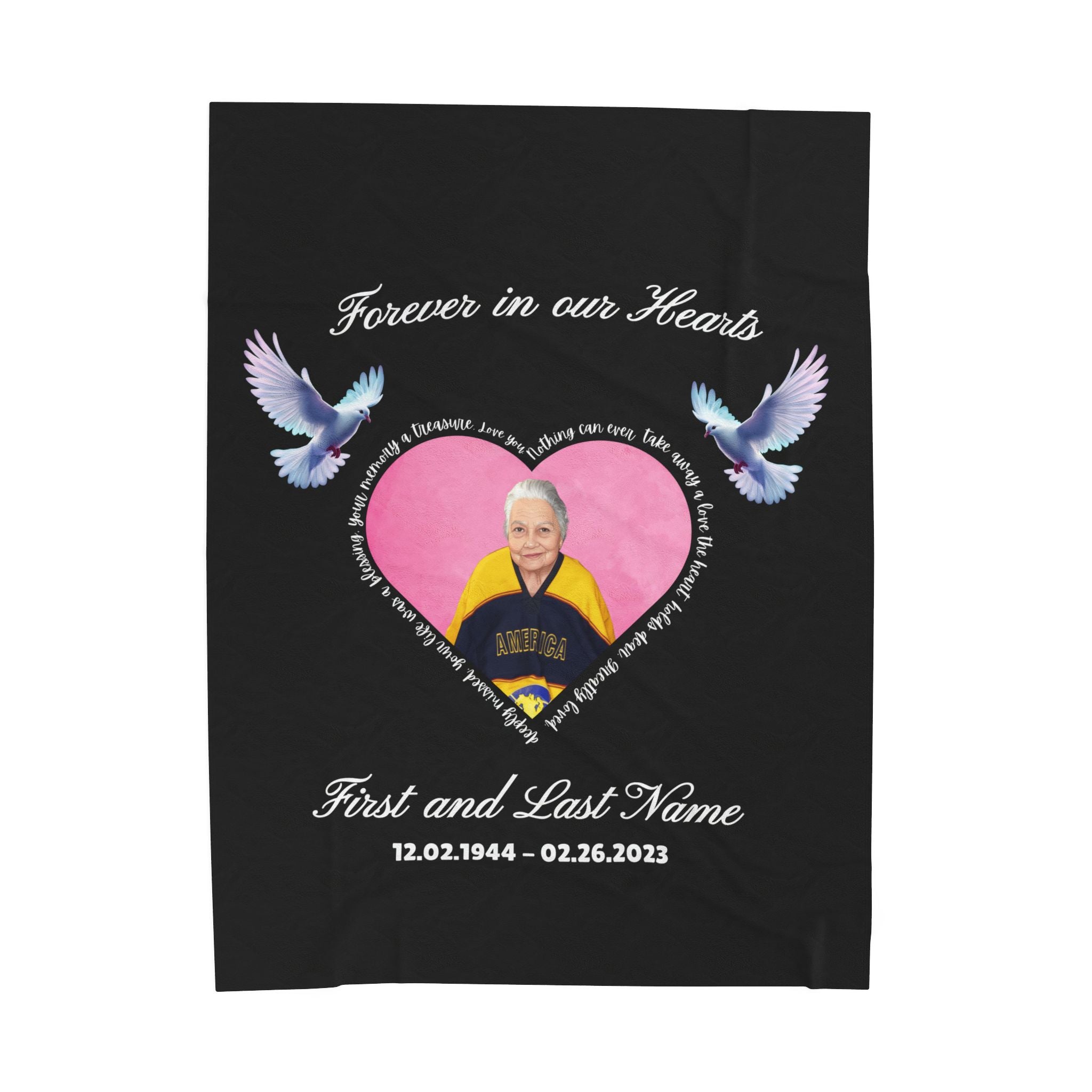 Personalized Memorial "Forever In our Hearts" Plush Blanket (English)
