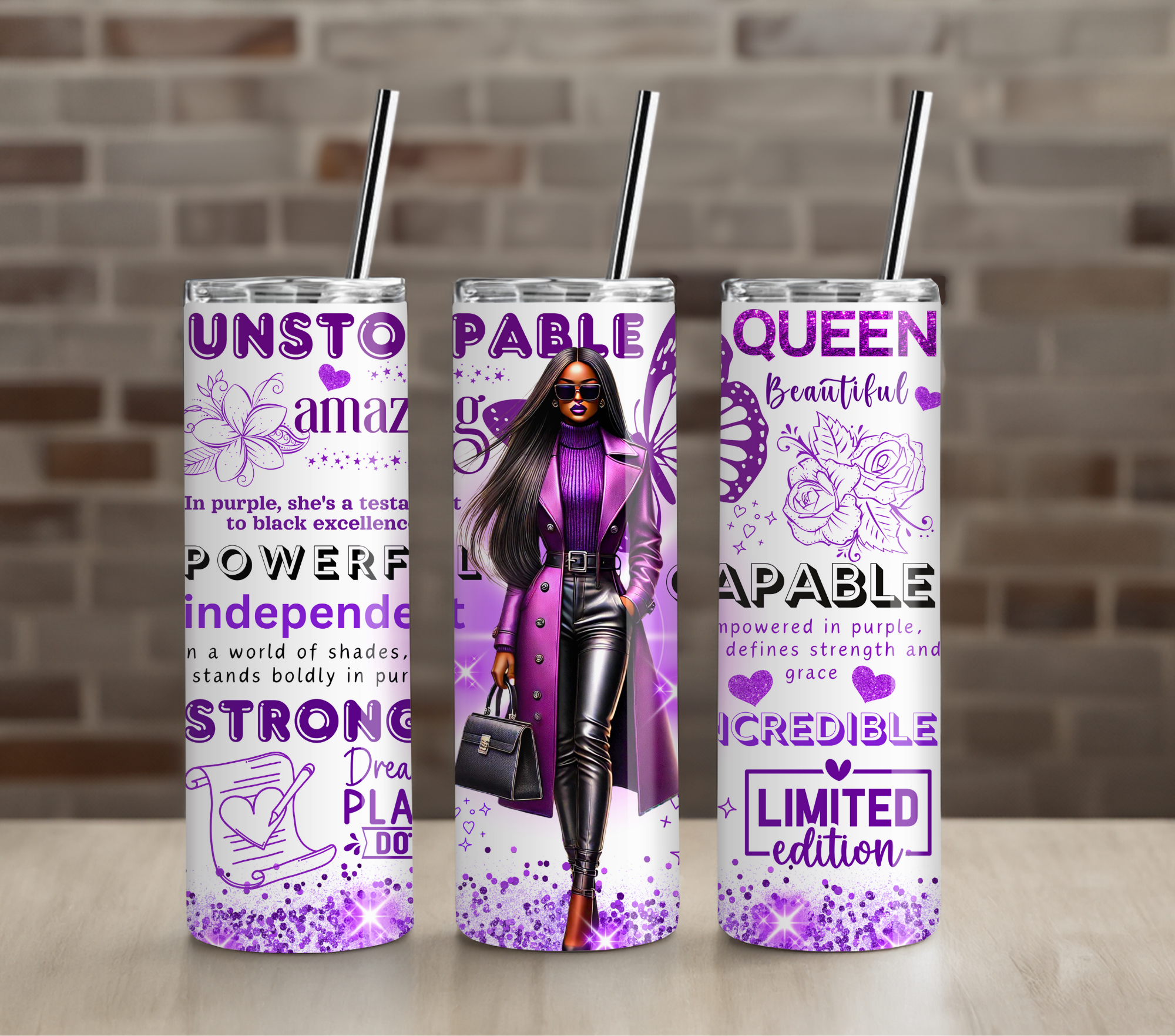 Purple Queen Confidence Tumbler | Empowering Woman Art | 20oz Skinny Insulated Cup