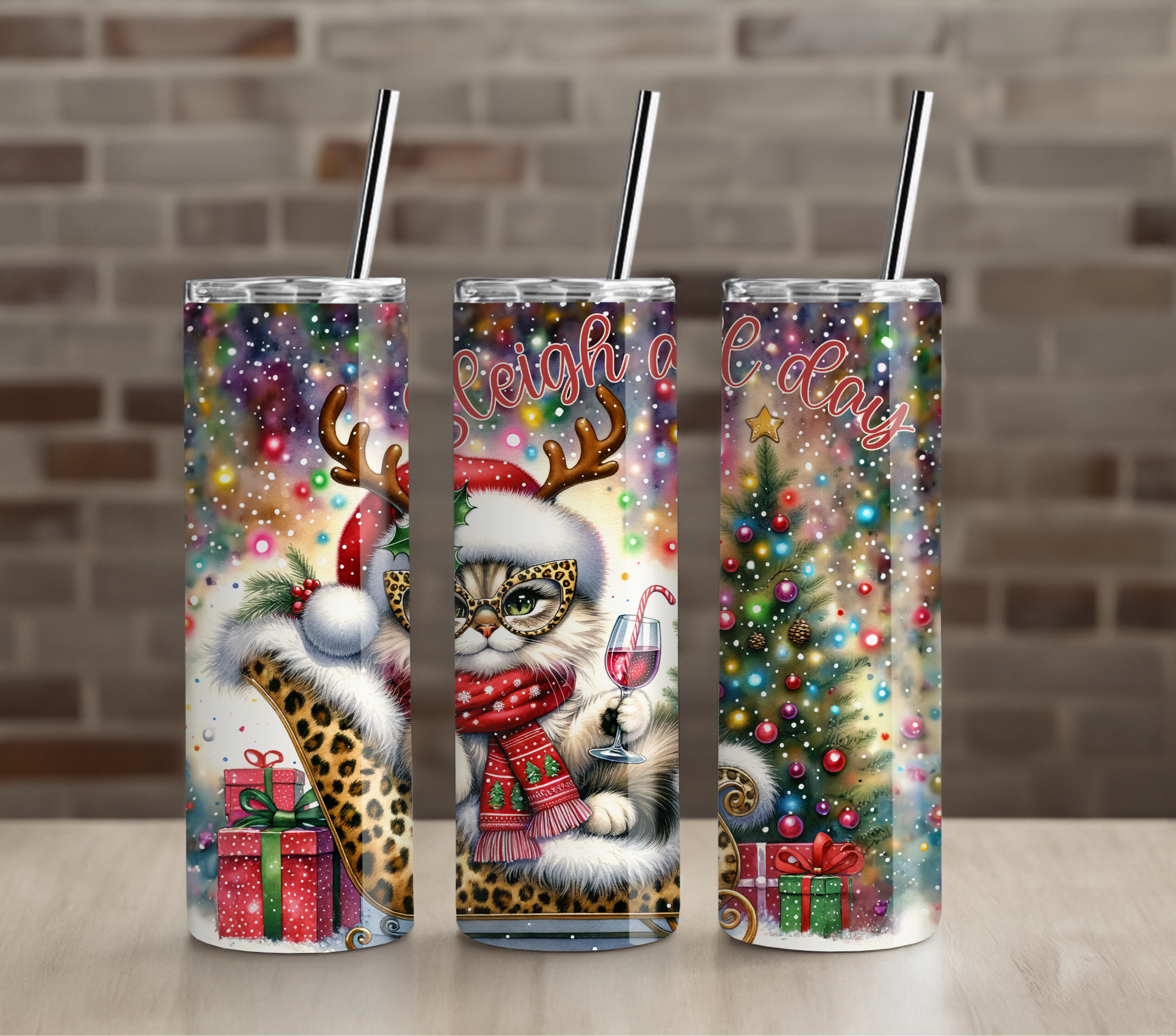 Santa Cat Christmas Party 20oz Skinny Tumbler