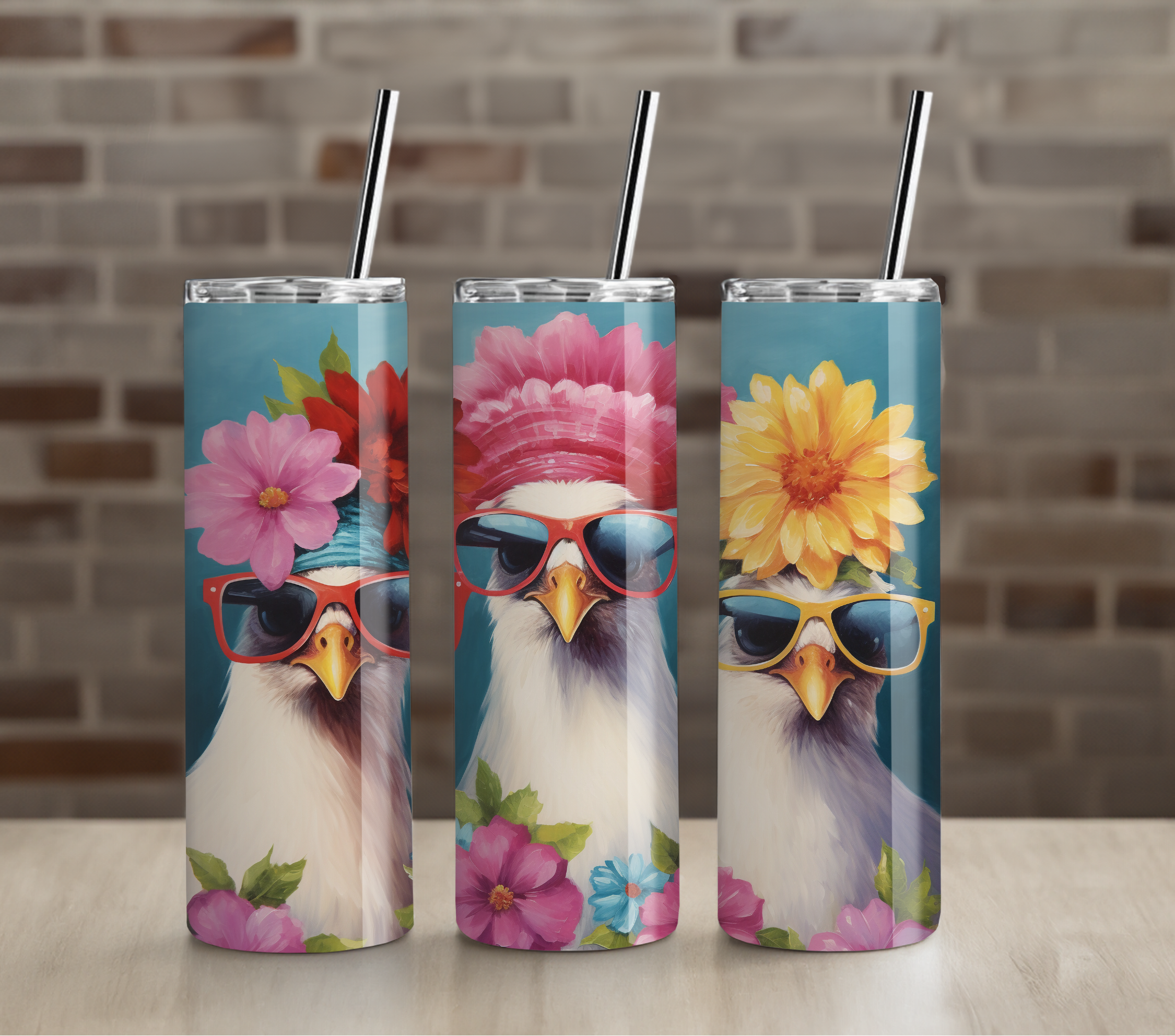 Colorful Watercolor Birds Tumbler | Floral Bird Trio | Premium 20oz Skinny Cup