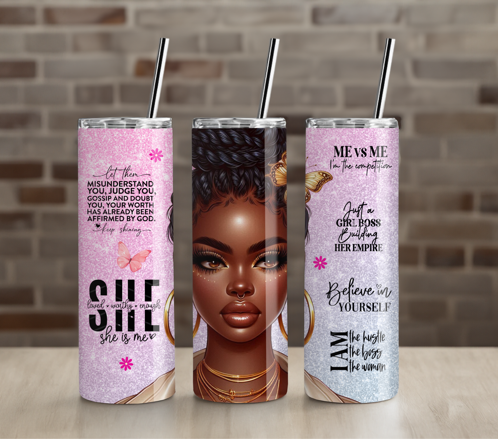 Resilient Black Woman Empowerment Tumbler | Strength and Confidence Art | 20oz Skinny Cup