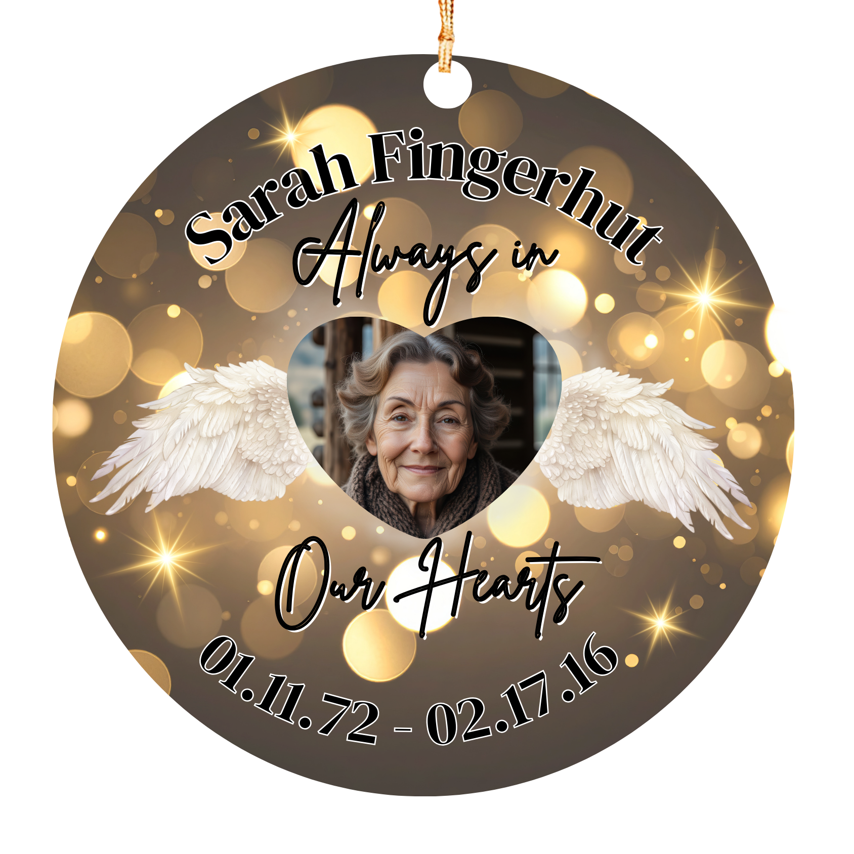 Personalized Memorial Photo Ornament – Always in Our Hearts – Custom Name, Dates & Angel Wings Remembrance Christmas Keepsake