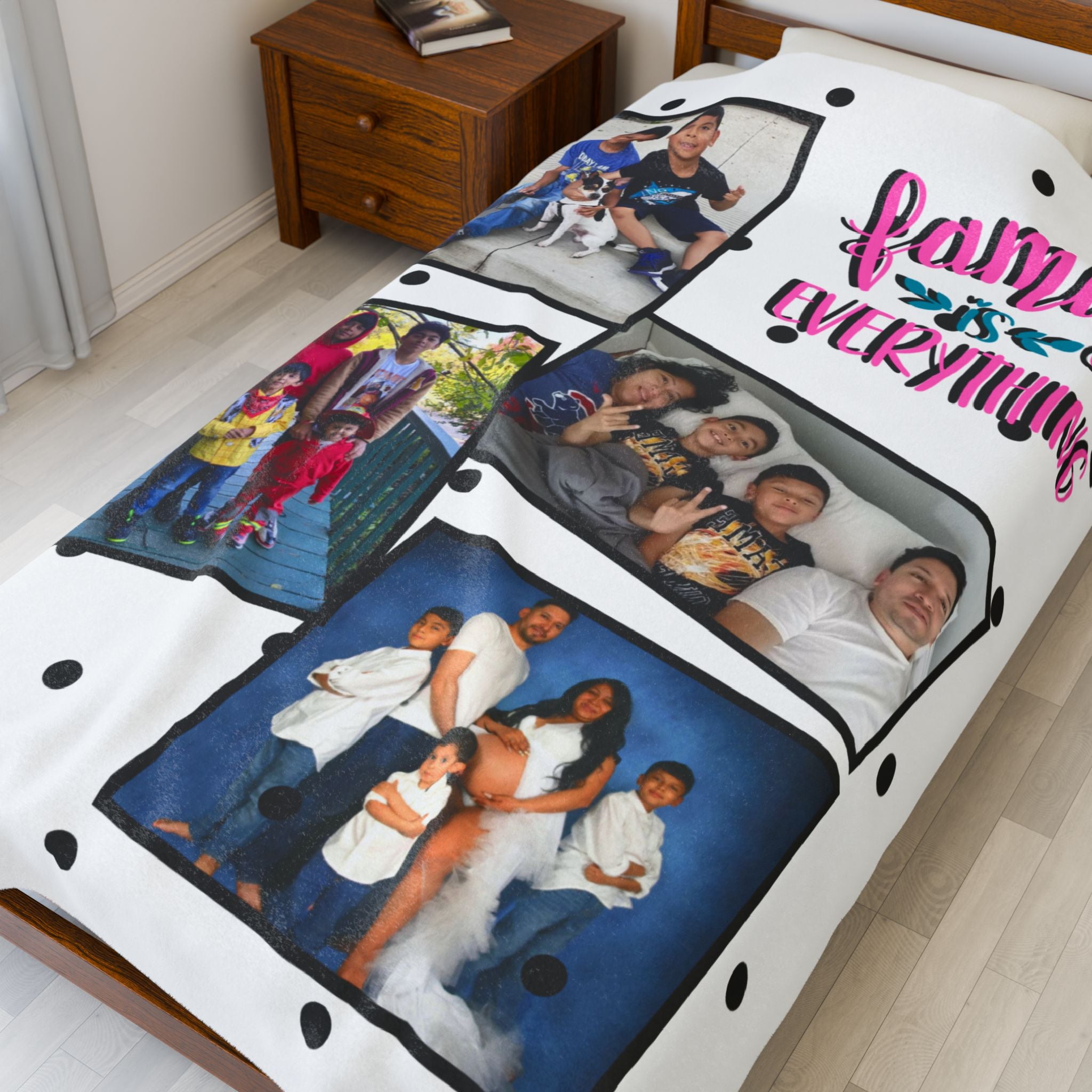 Photo Family Is Everything Black and White Polka Dot Blanket