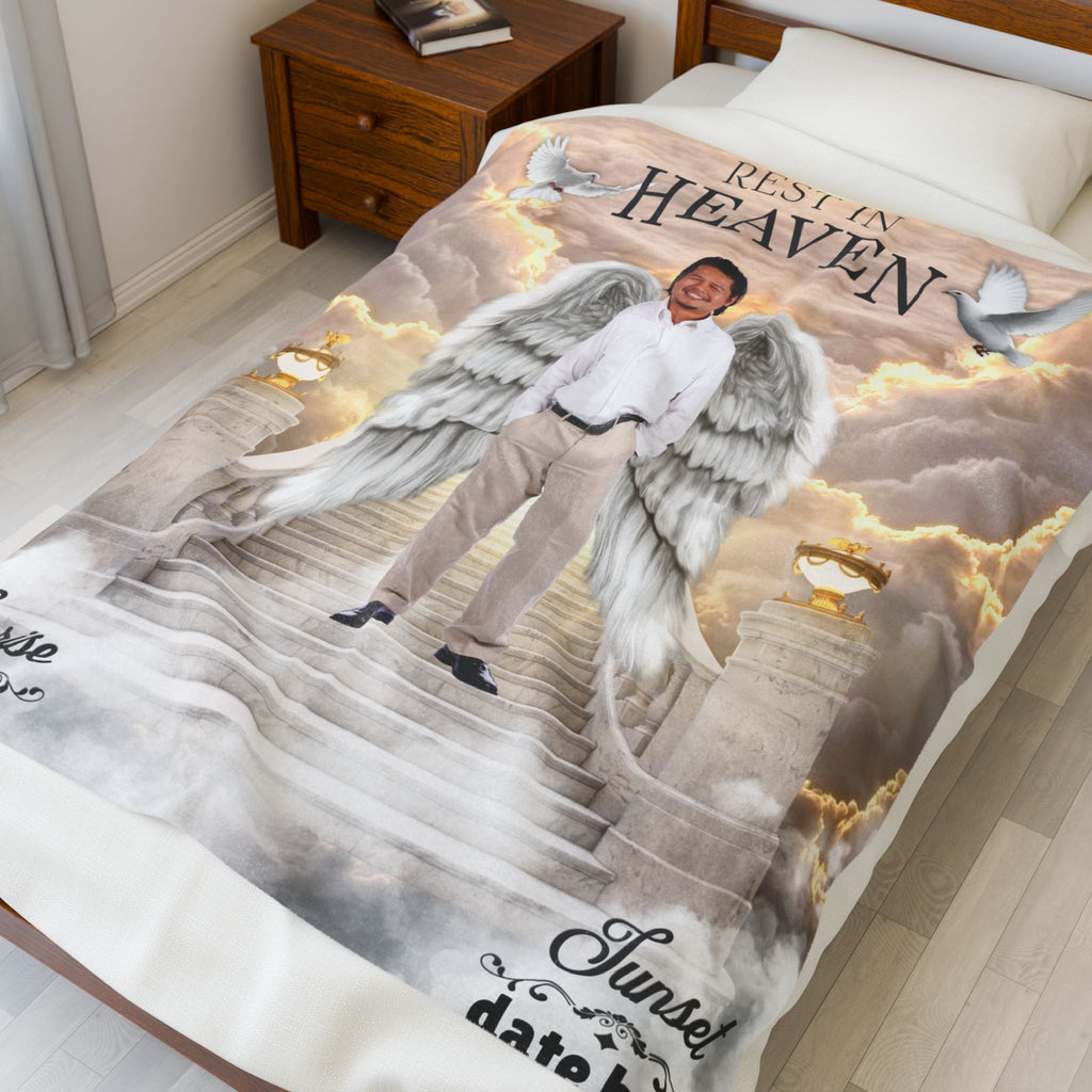 Rest In Heaven Angel Memorial Photo Blanket