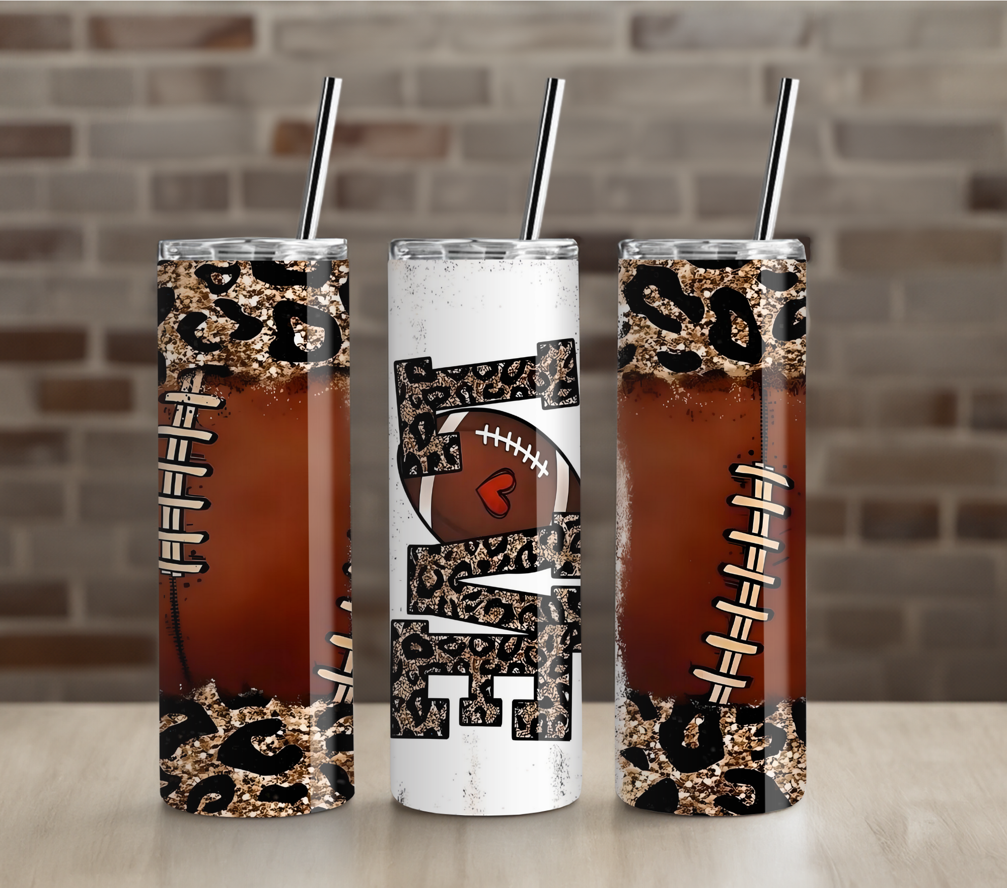 Love Football Gold Glitter with Leopard 20oz Tumbler Drinkware
