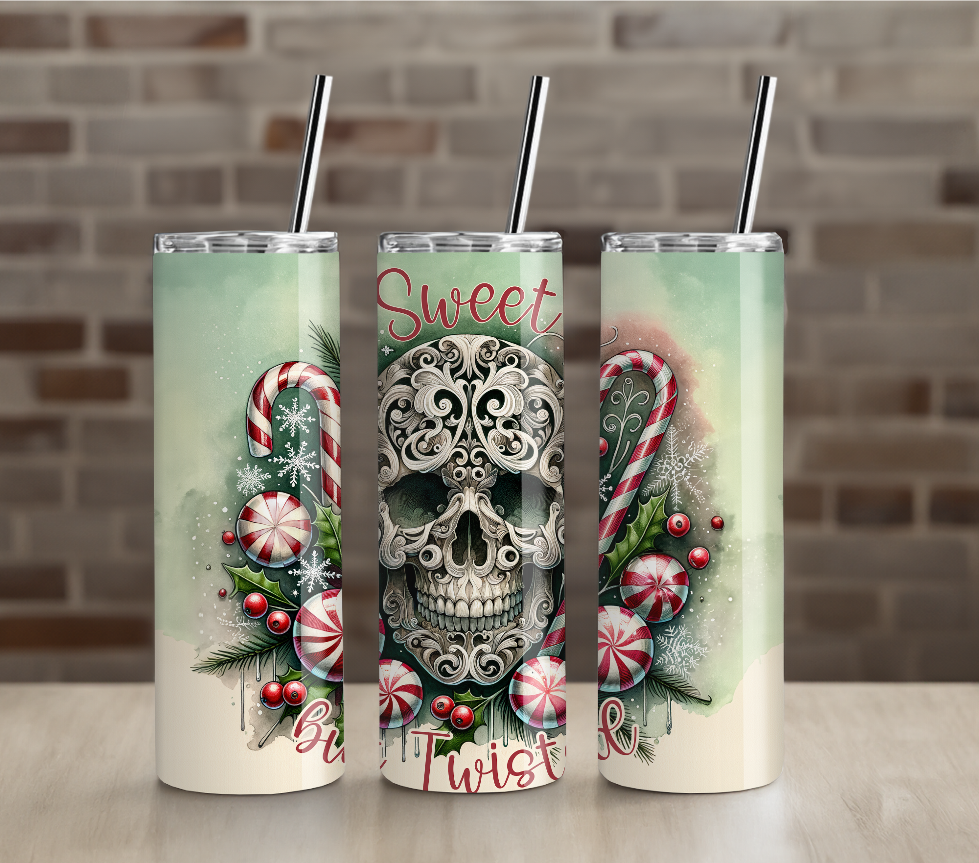 Sweet but Twisted Christmas Skull 20oz Skinny Tumbler