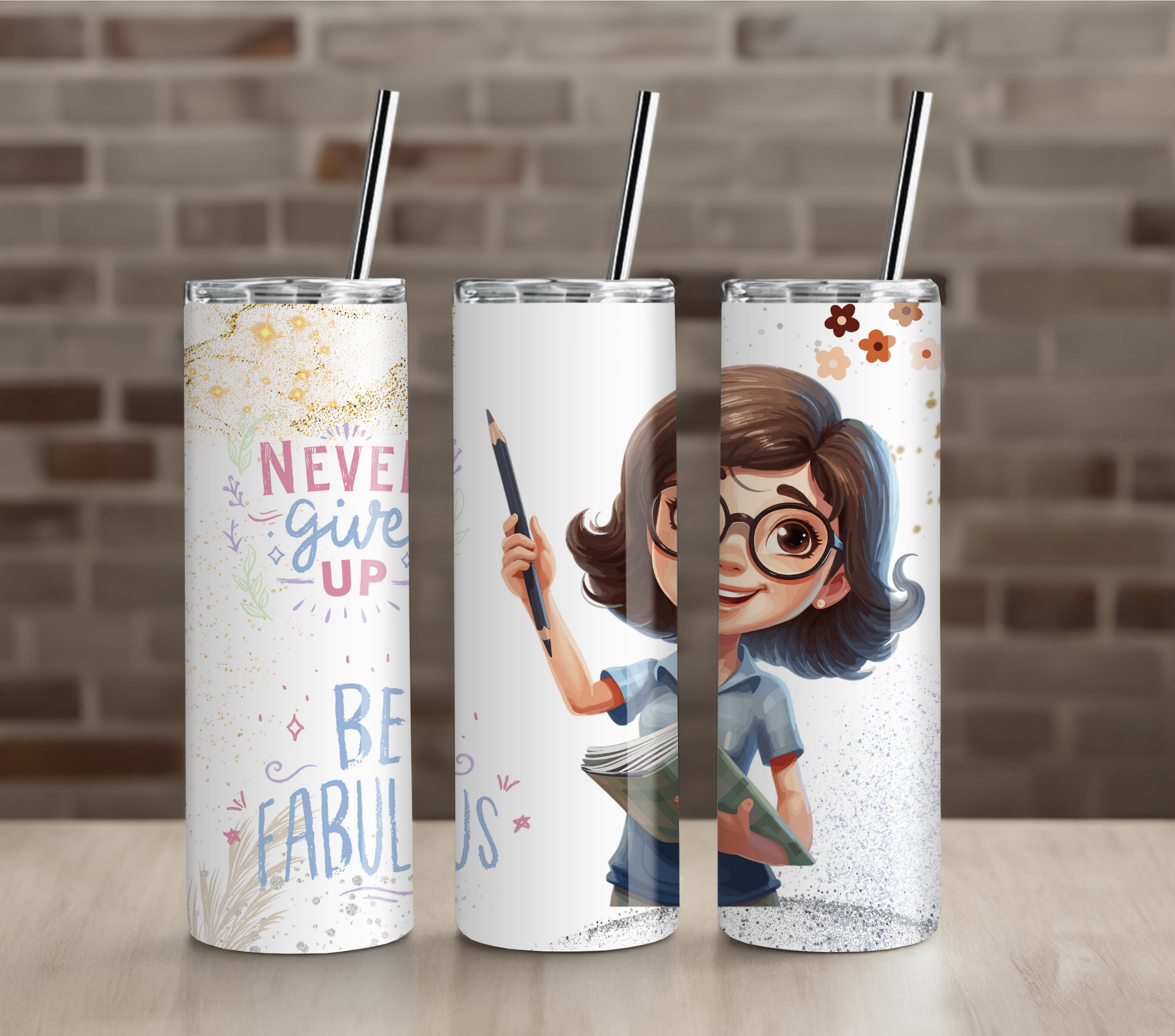 Grow Learn Inspire Teacher Tumbler | Motivational Gift for Educators | 20oz Skinny Cup