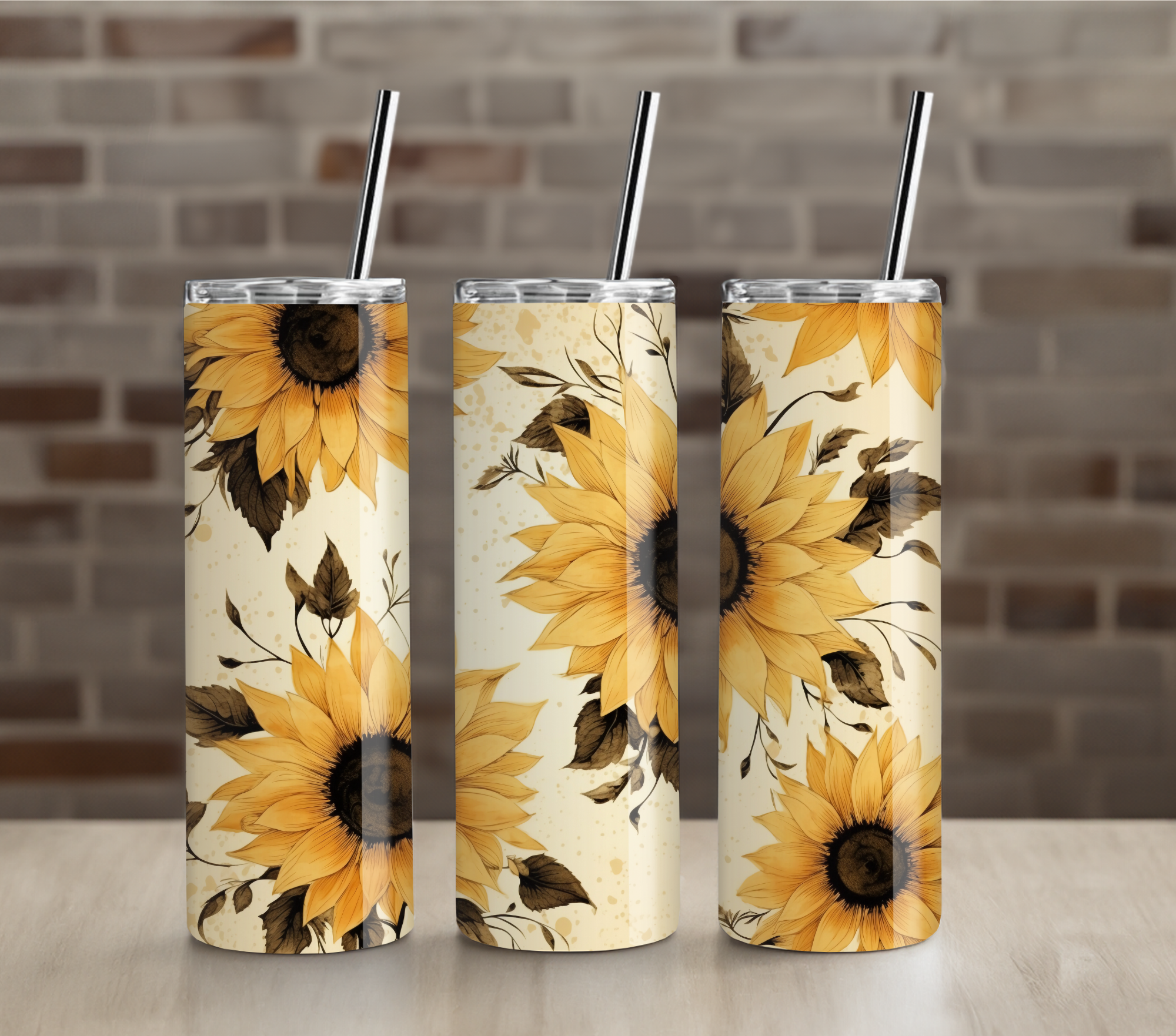 Soft Yellow & Peach Garden Floral 20oz Skinny Tumbler