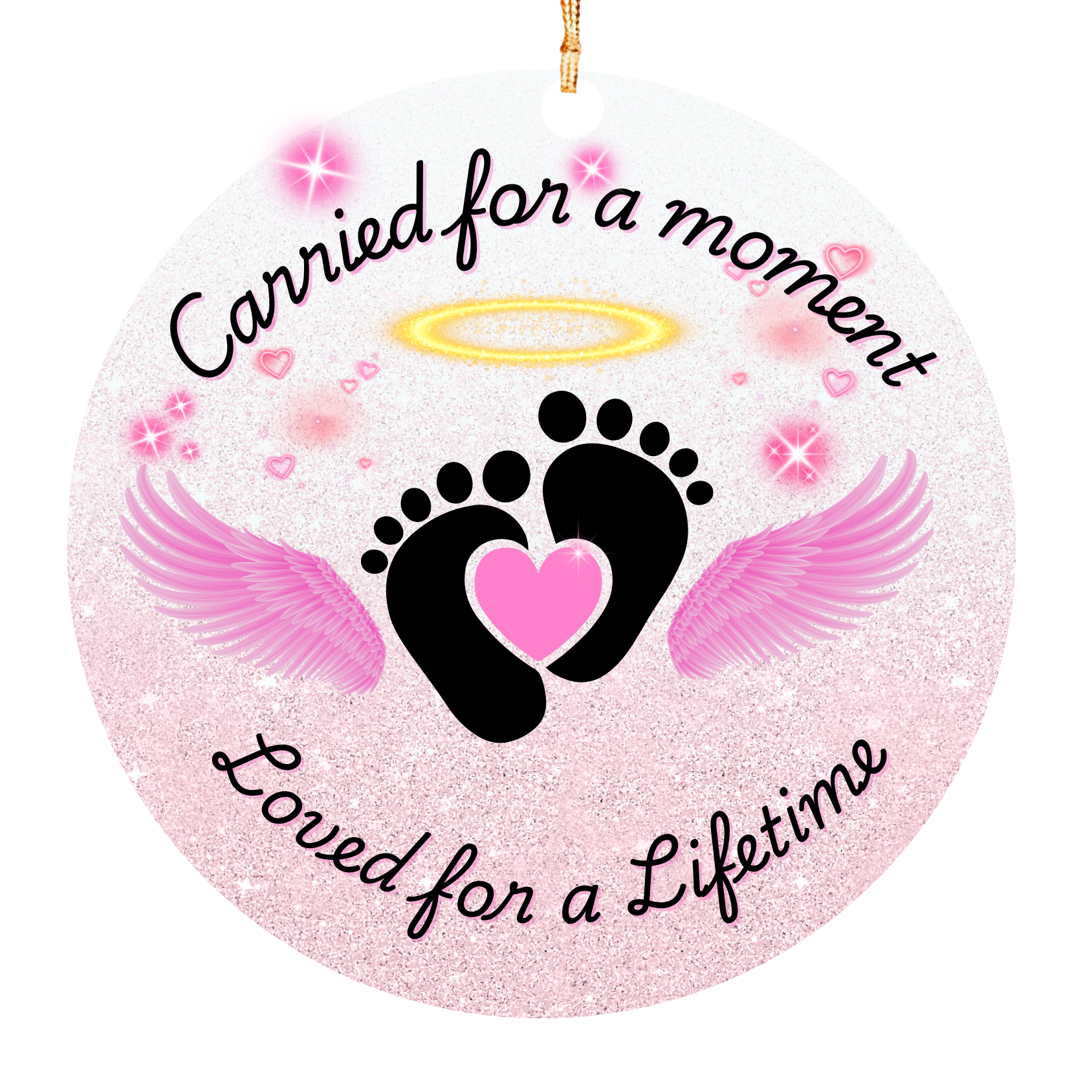 Personalized Baby Memorial Ornament – Carried for a Moment Loved for a Lifetime – Pink Angel Wings Infant Loss Christmas Keepsake