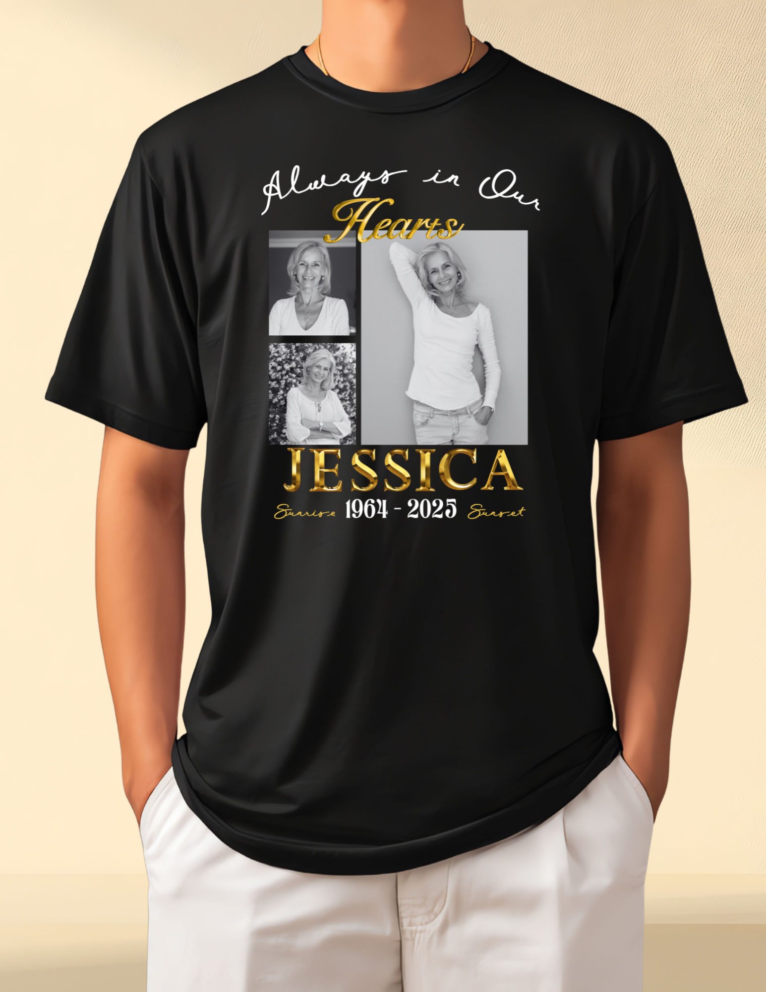 Memorial Photo T-Shirt – Personalized Always in Our Hearts Tribute Shirt (English & Spanish)